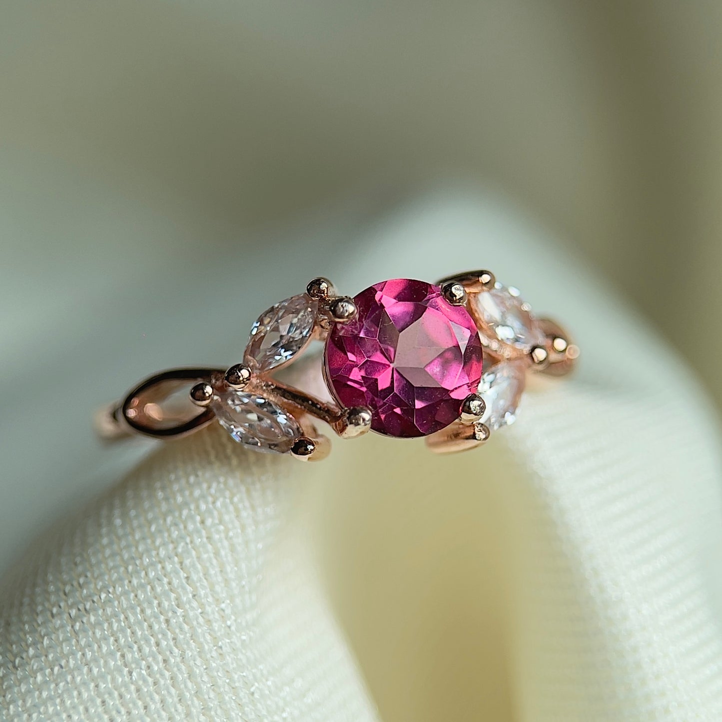 Pink Topaz Floral Ring