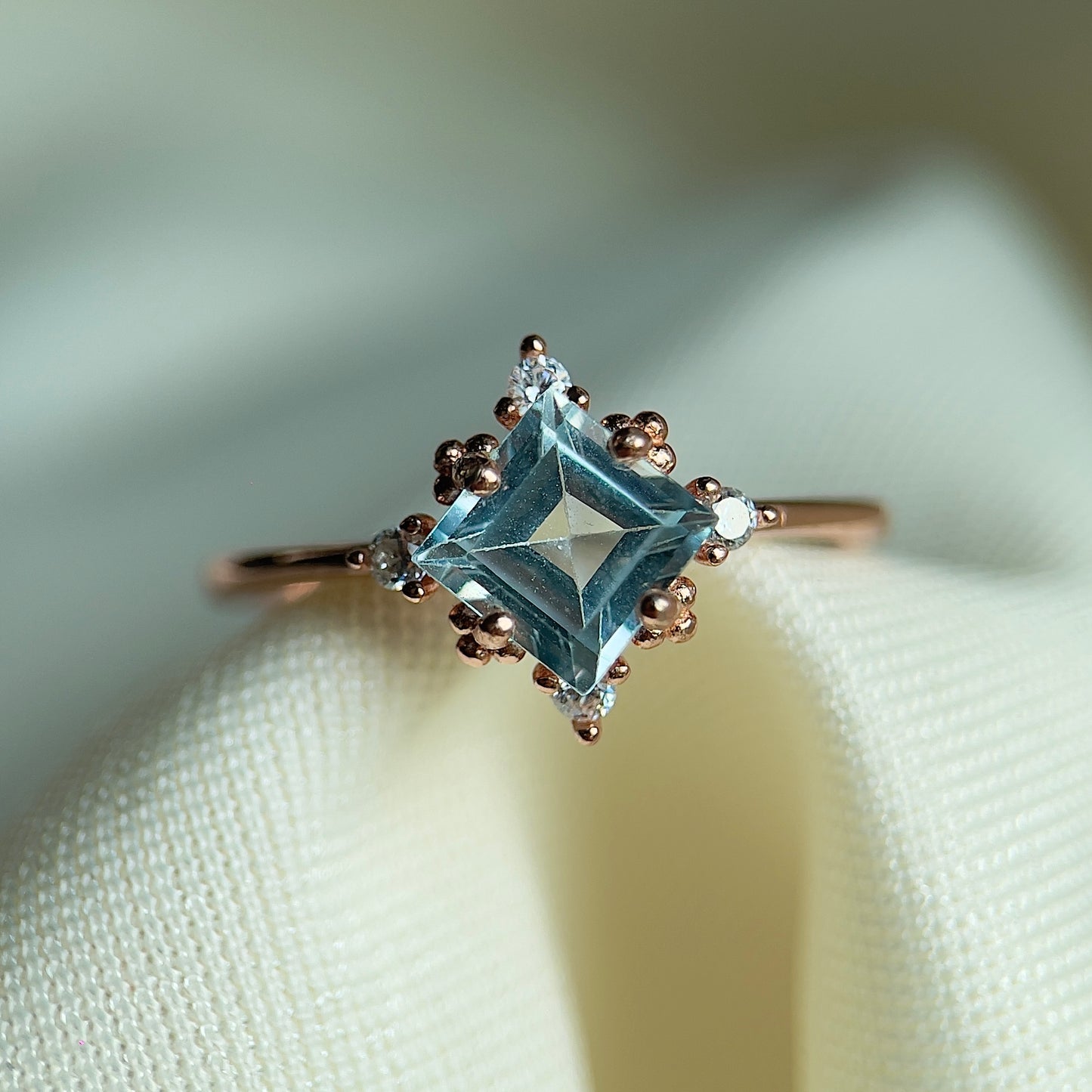 Princess Cut Sky Blue Topaz Star Ring