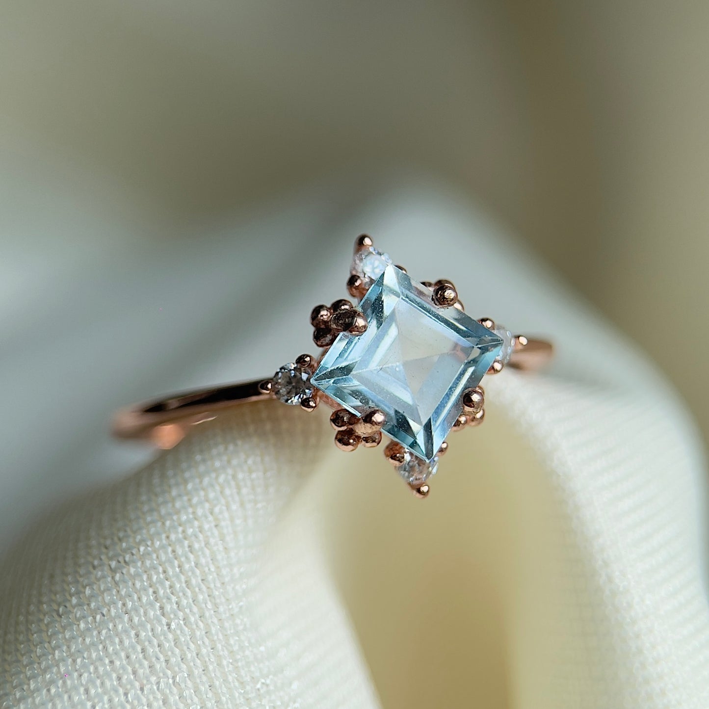 Princess Cut Sky Blue Topaz Star Ring