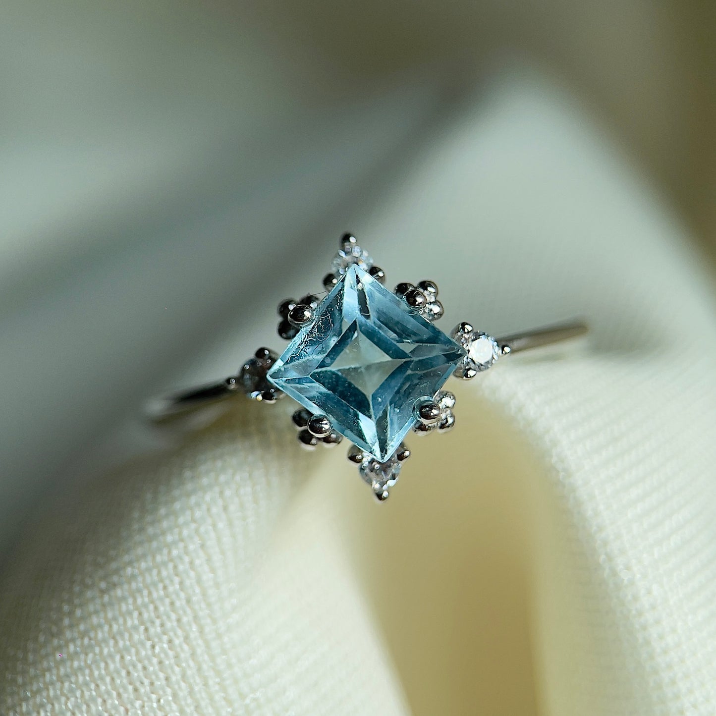 Princess Cut Sky Blue Topaz Star Ring