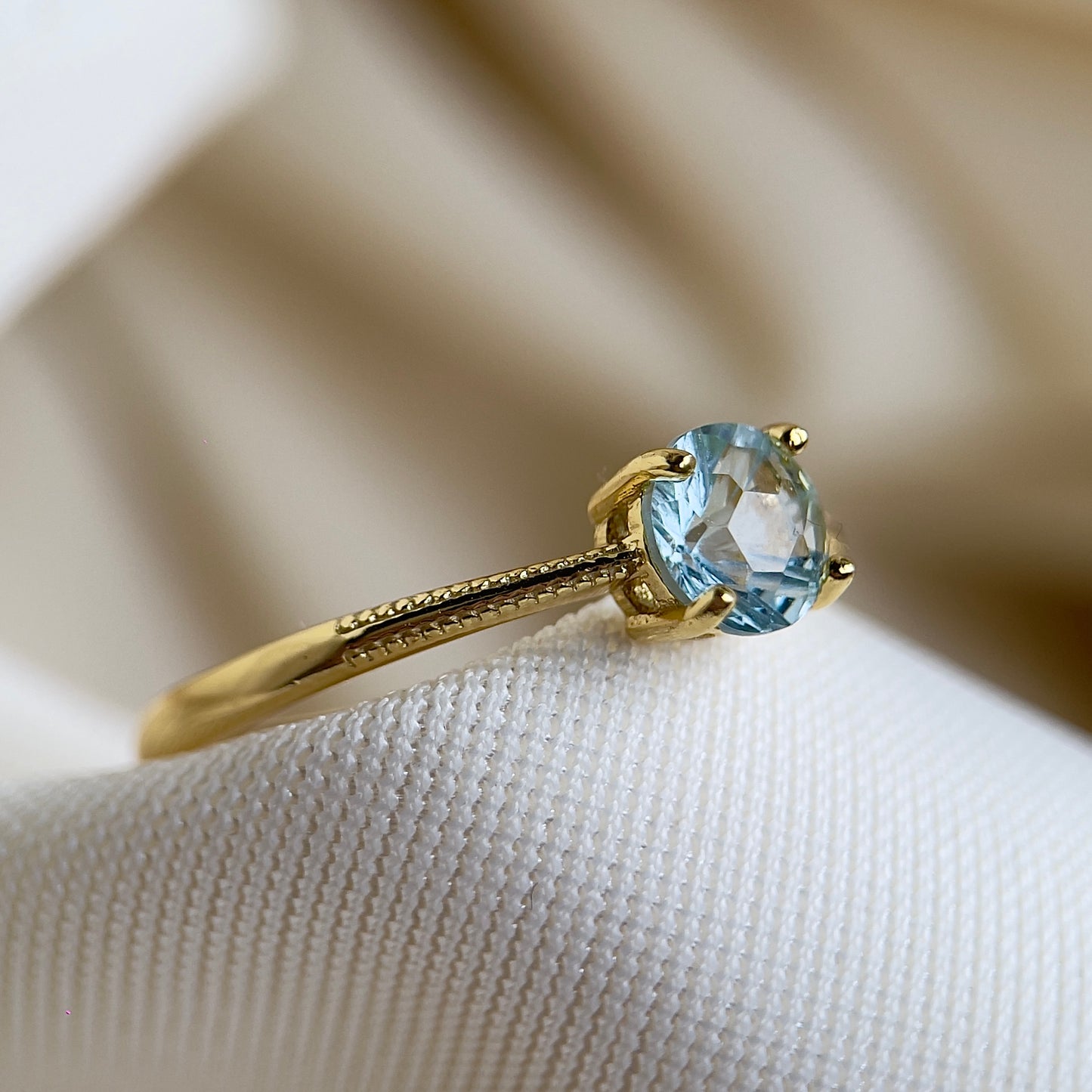 Firework Sky Blue Topaz Solitaire Ring