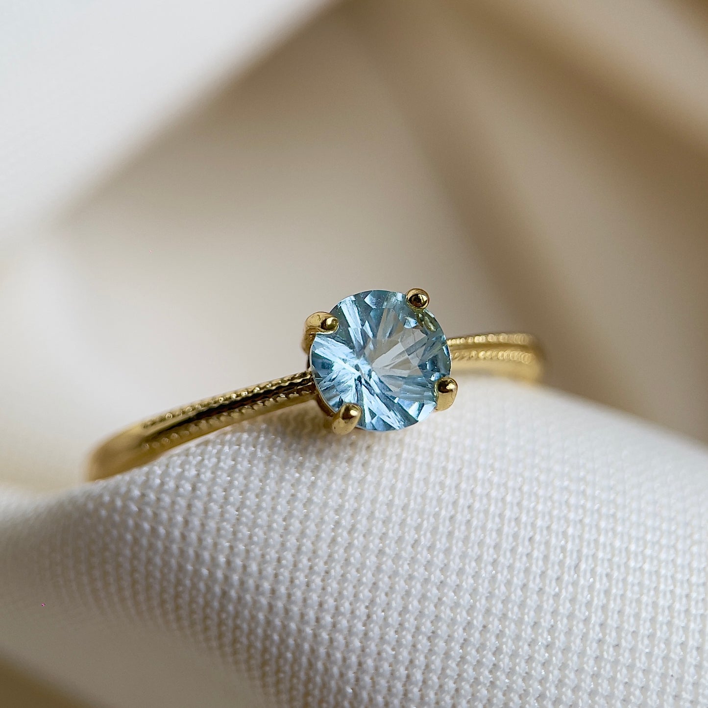 Firework Sky Blue Topaz Solitaire Ring