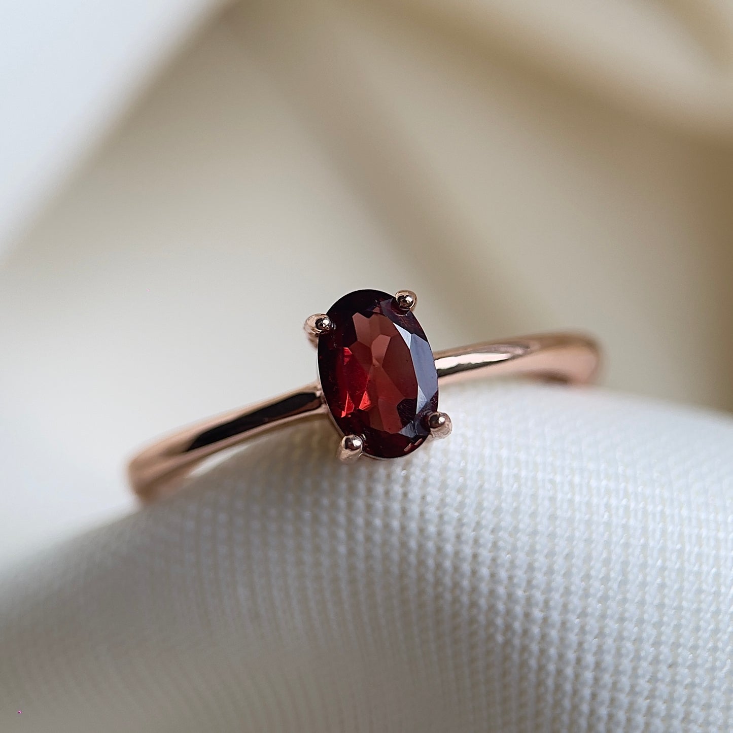 Garnet Oval Solitaire Ring