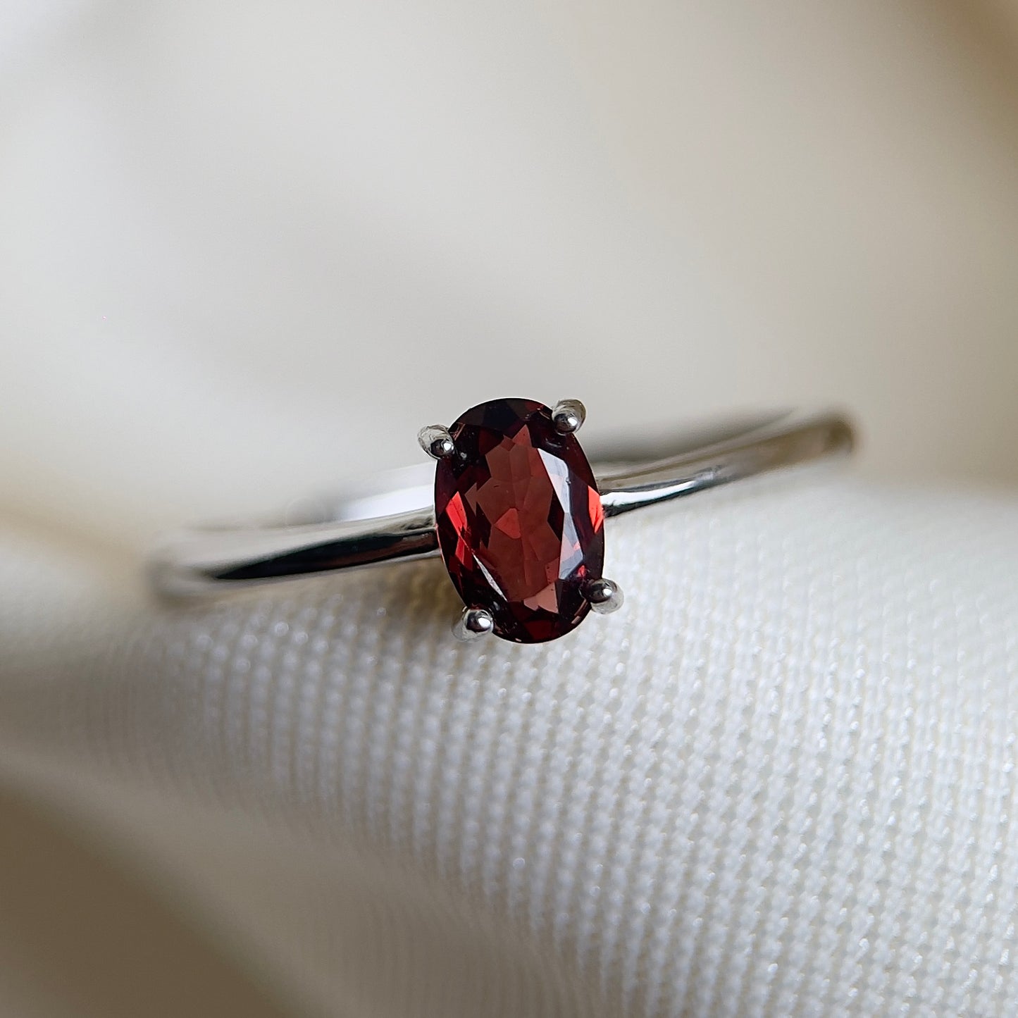 Garnet Oval Solitaire Ring