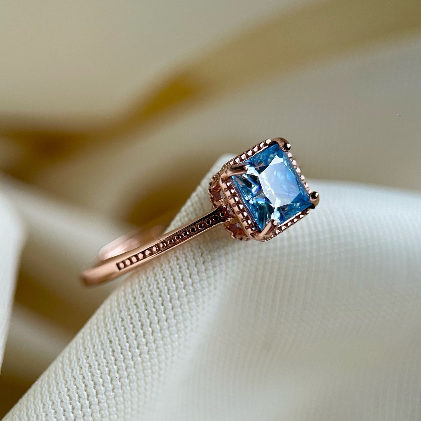 Baby Blue Princess Cut Moissanite Ring