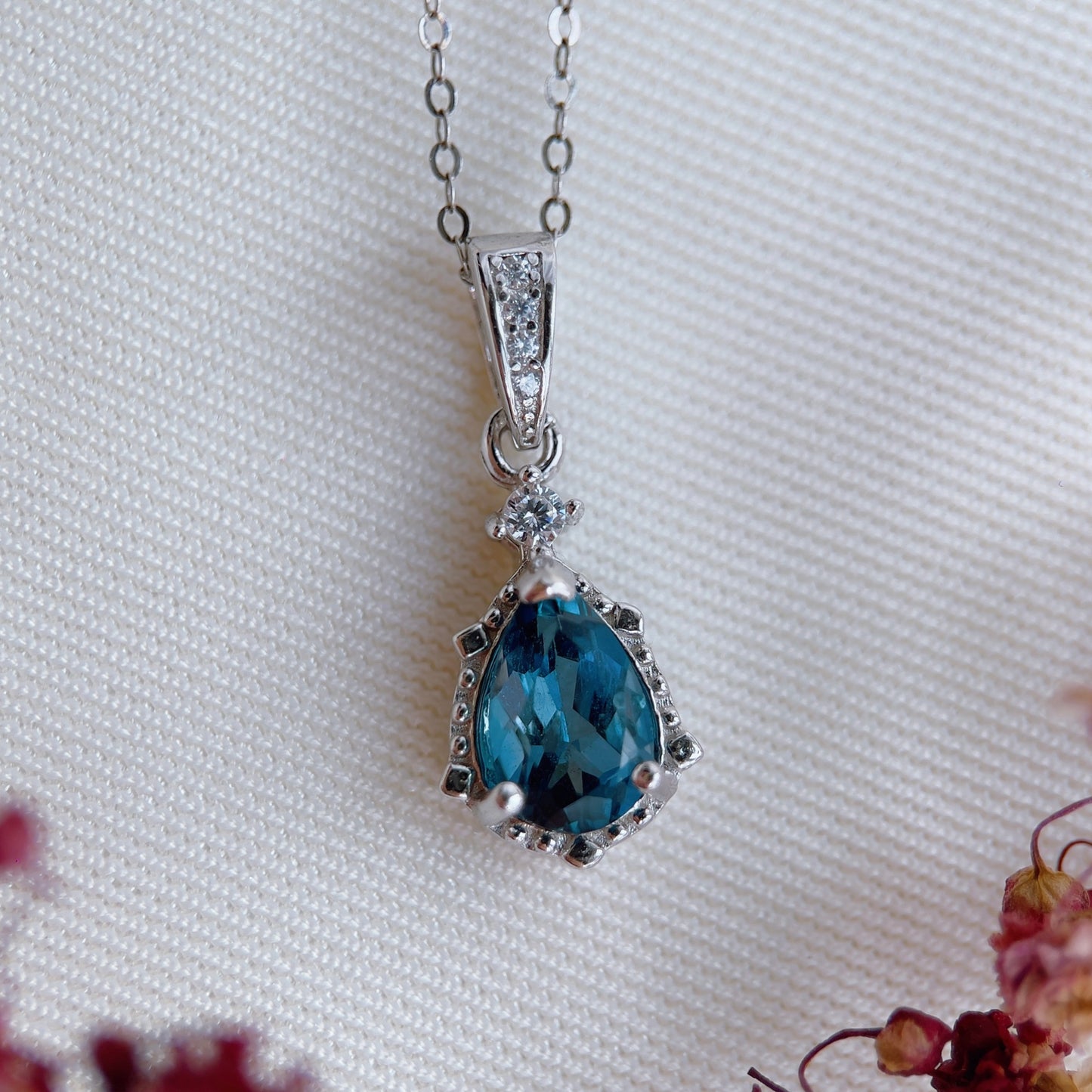 London Blue Topaz Pear Necklace
