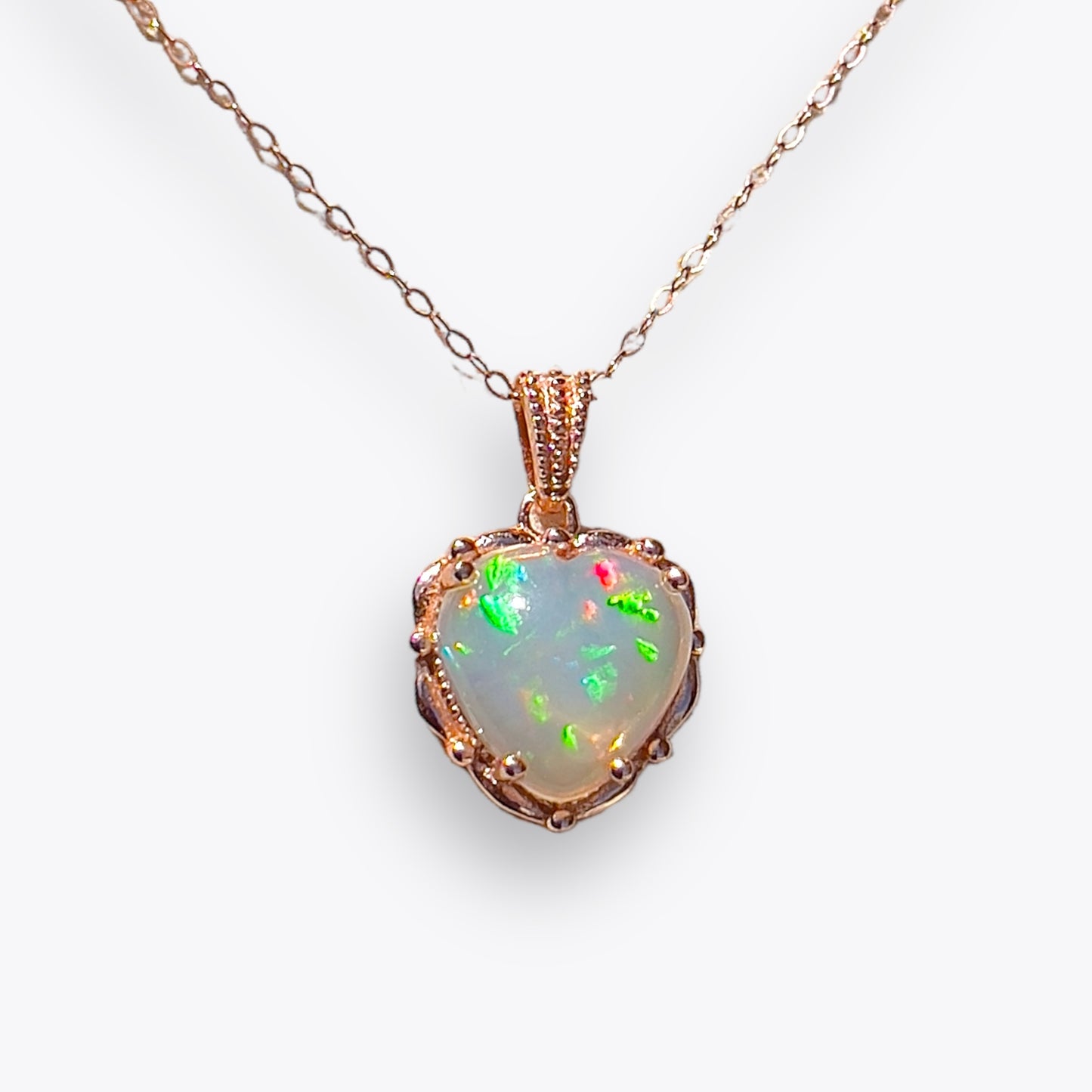 Opal Cabochon Heart Necklace (10mm)