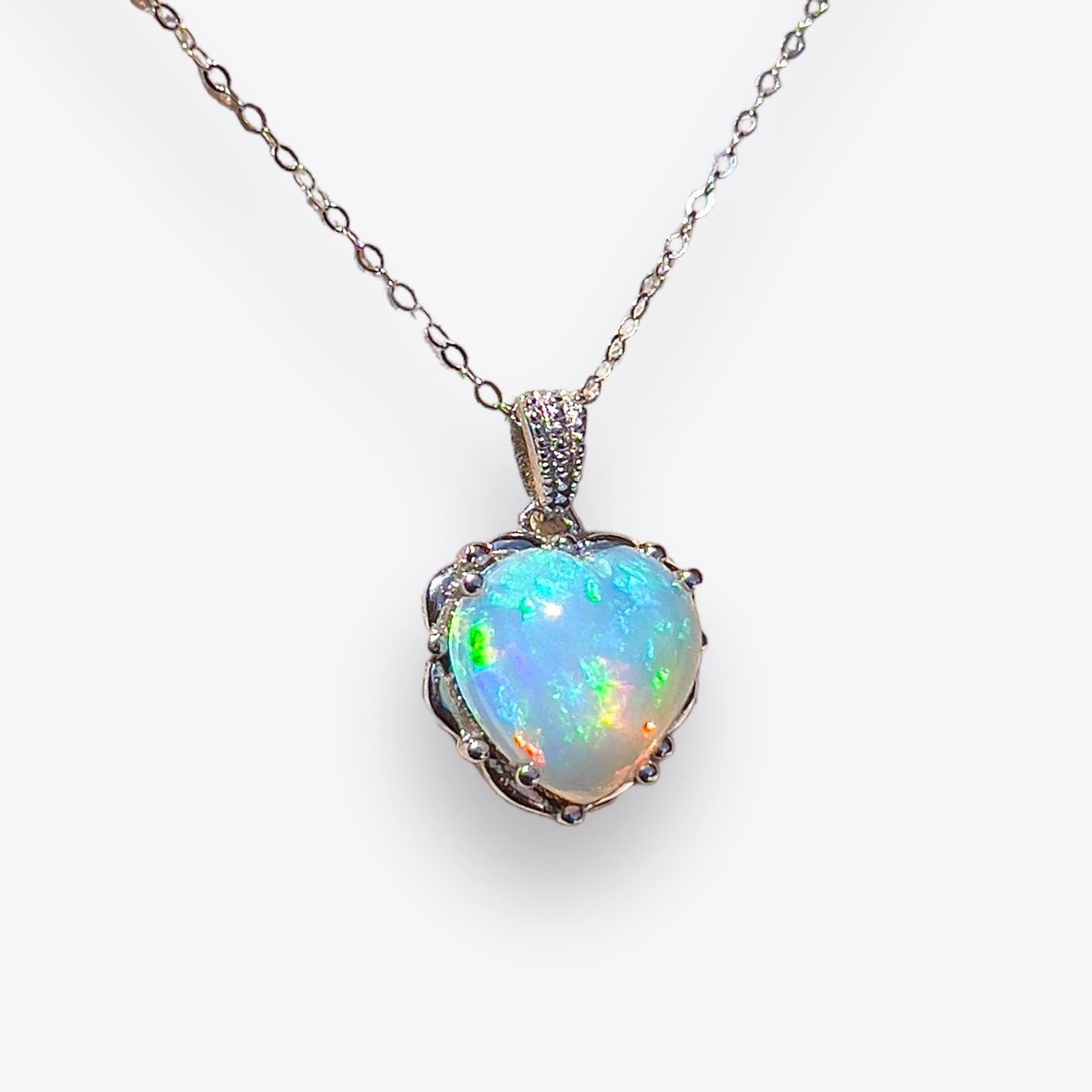 Opal Cabochon Heart Necklace (10mm)