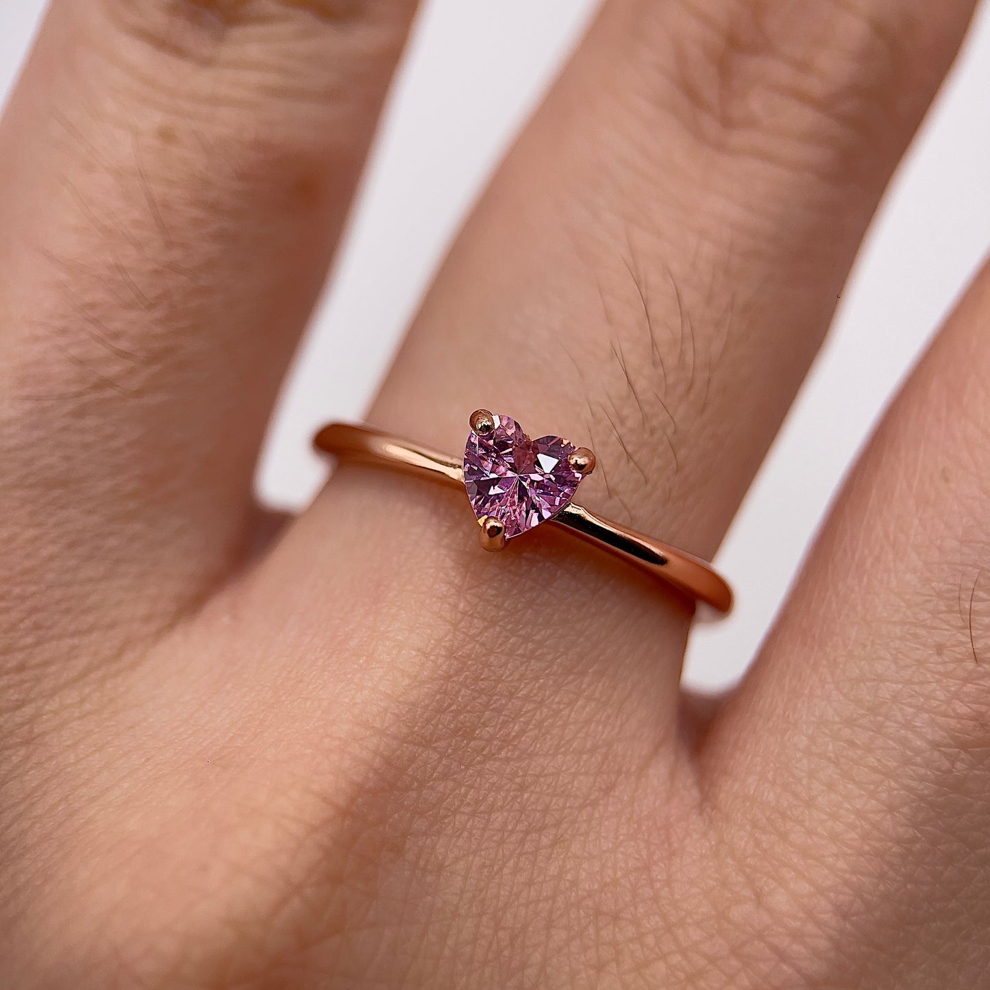 Pink Moissanite Dainty Heart Ring