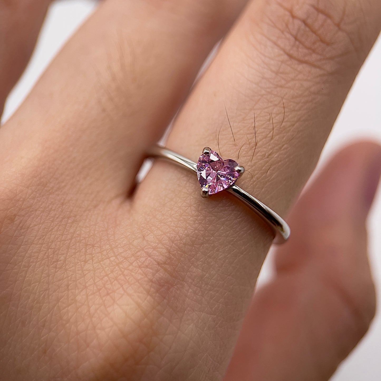 Pink Moissanite Dainty Heart Ring