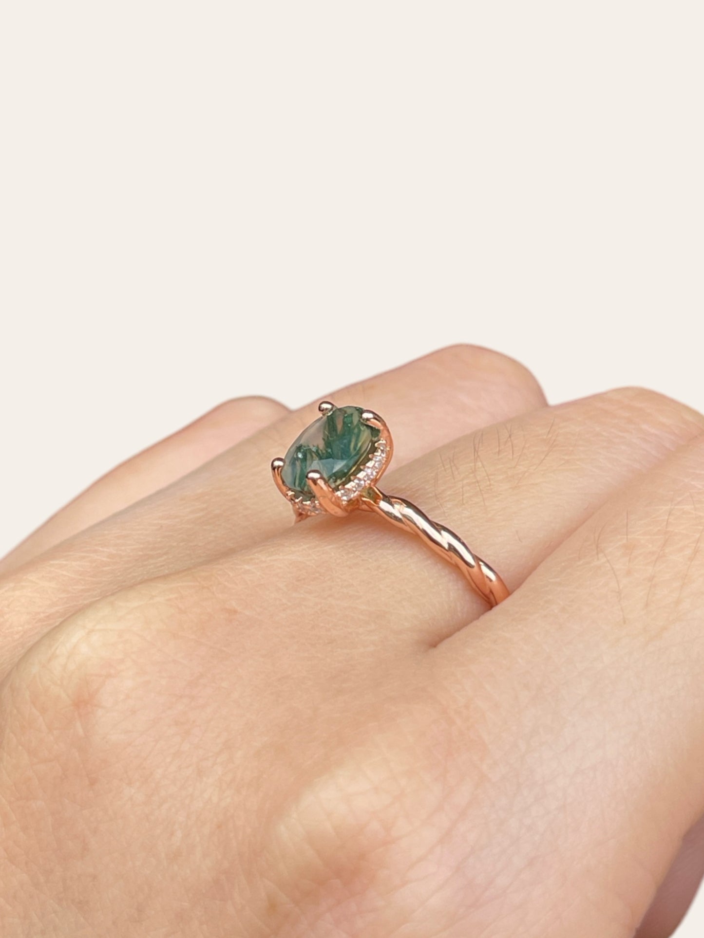 Moss Agate Halo Ring