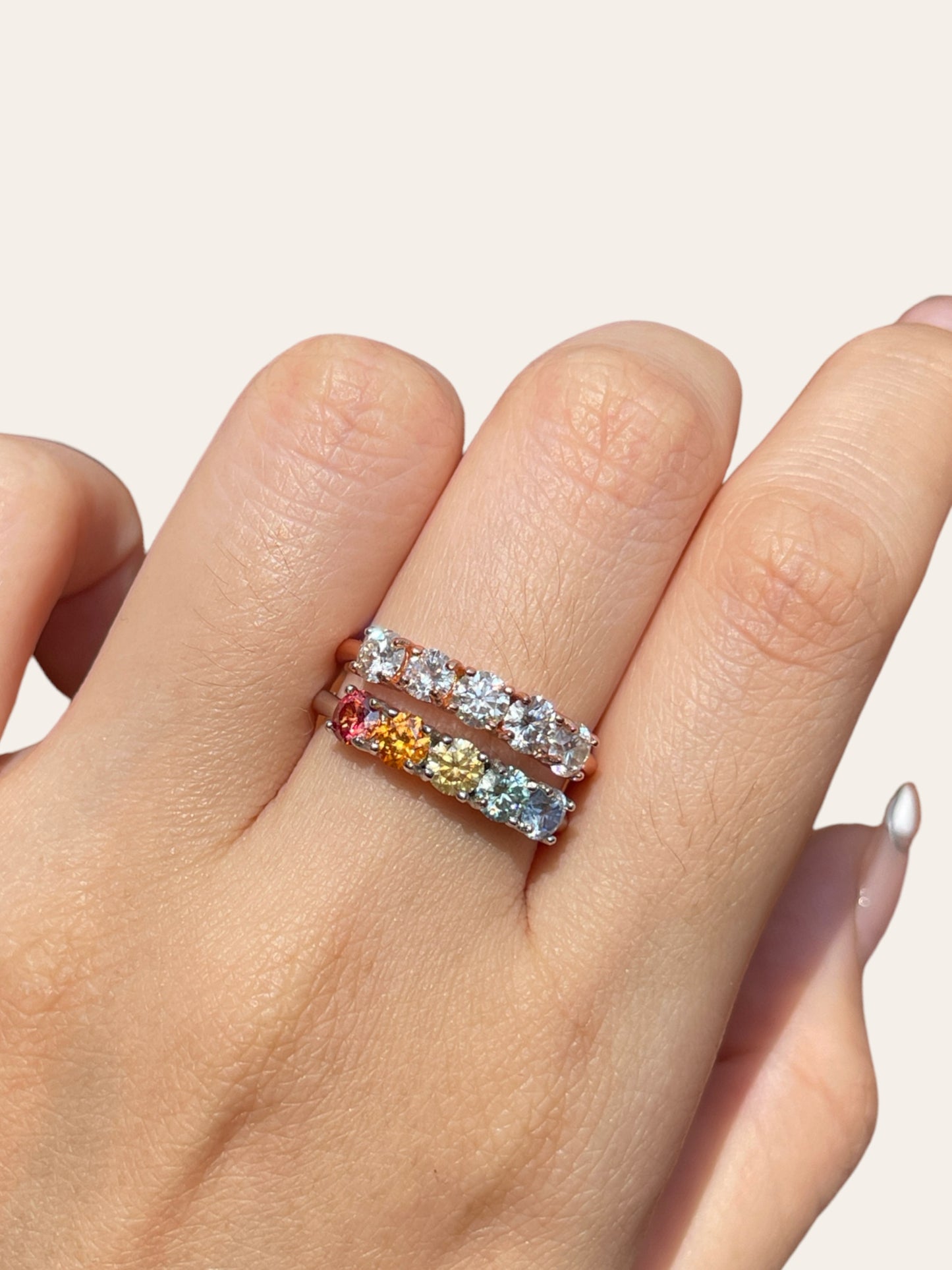 Rainbow Moissanite Eternity Ring