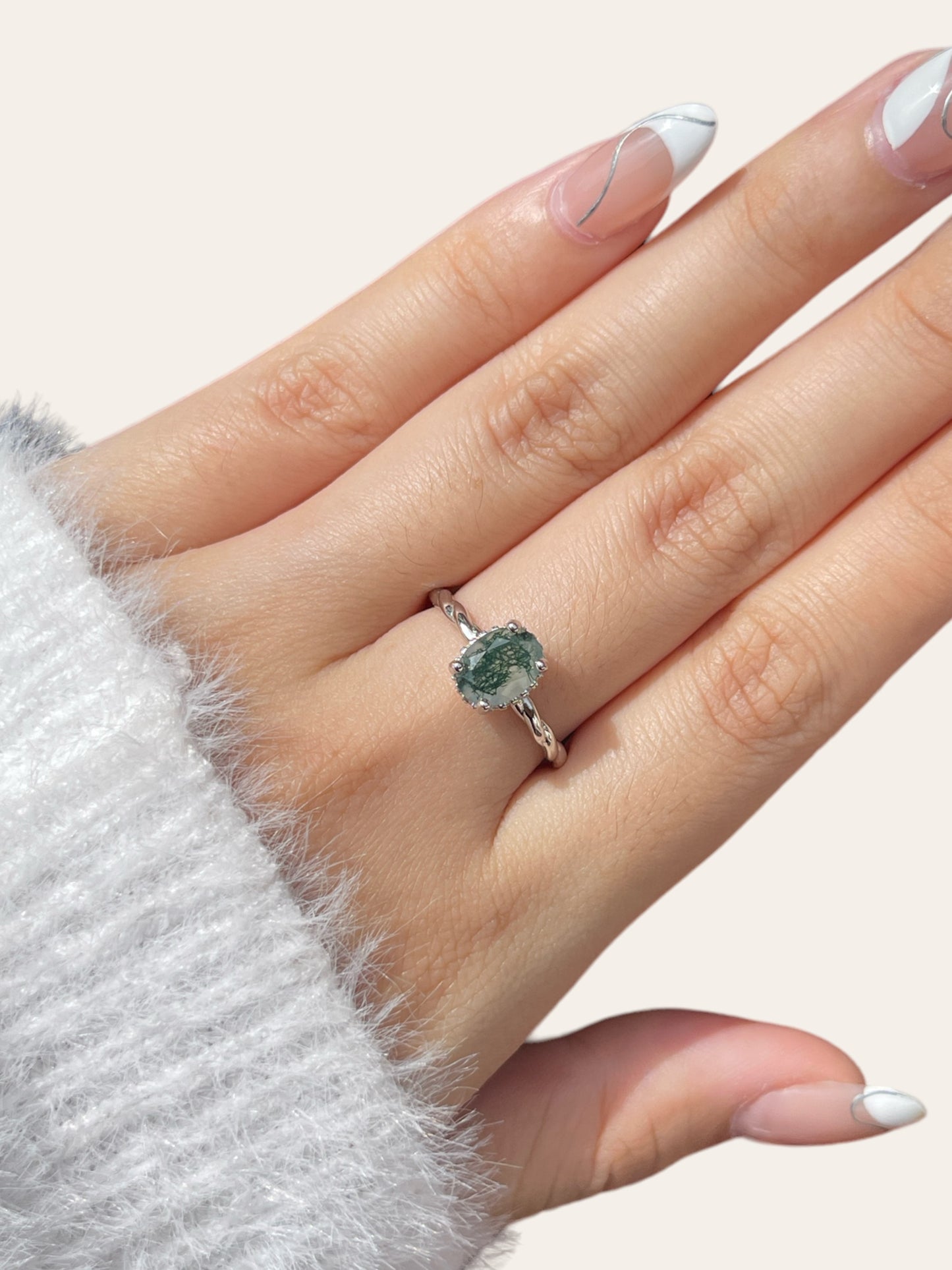Moss Agate Halo Ring