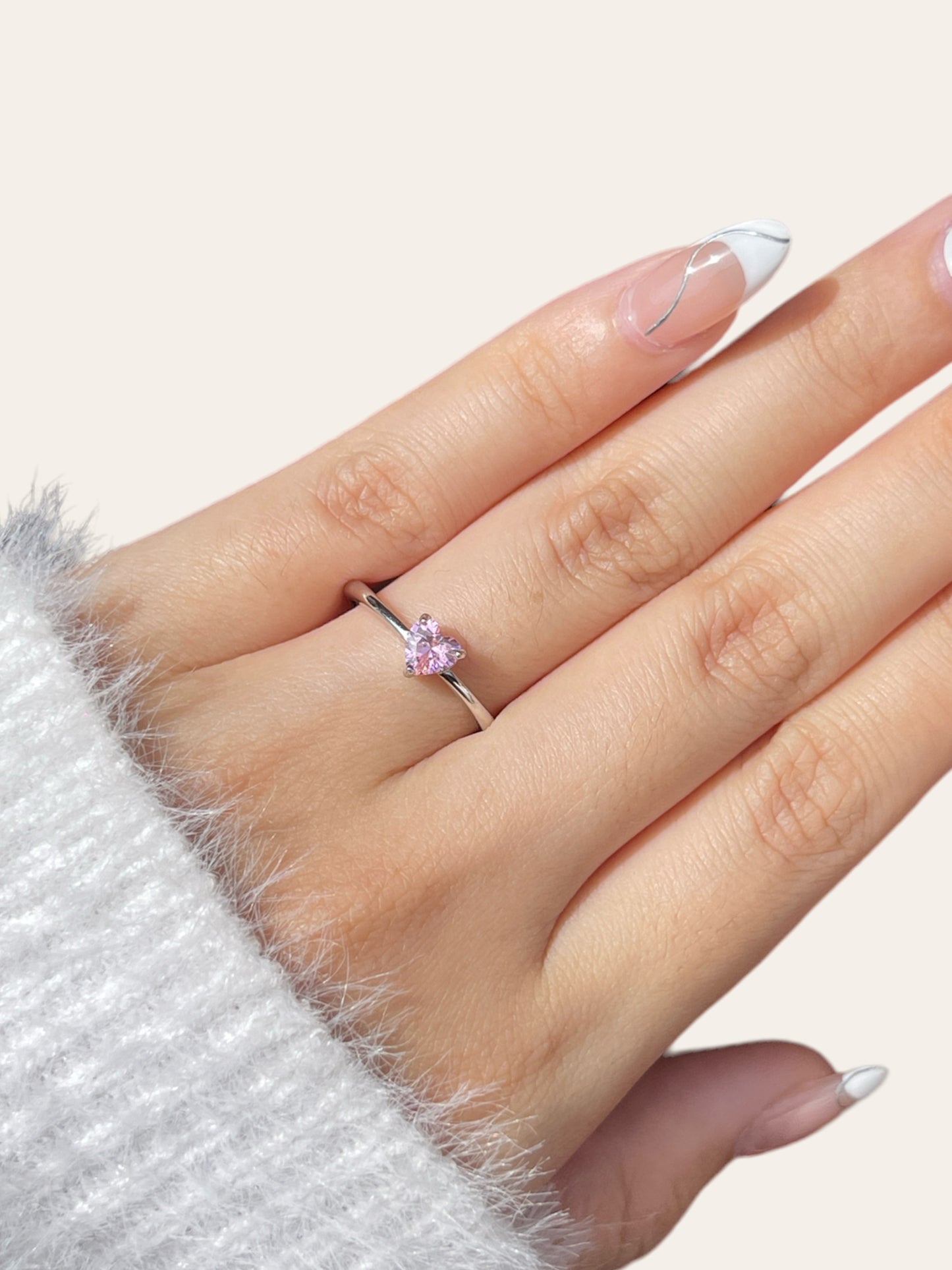 Pink Moissanite Dainty Heart Ring
