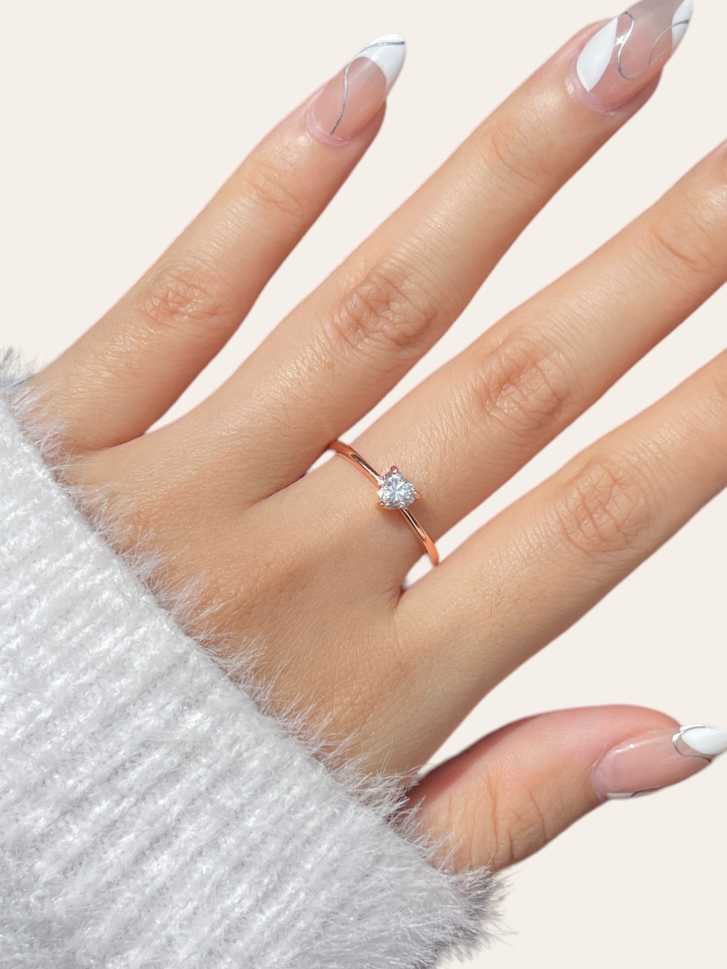 White Moissanite Dainty Heart Ring