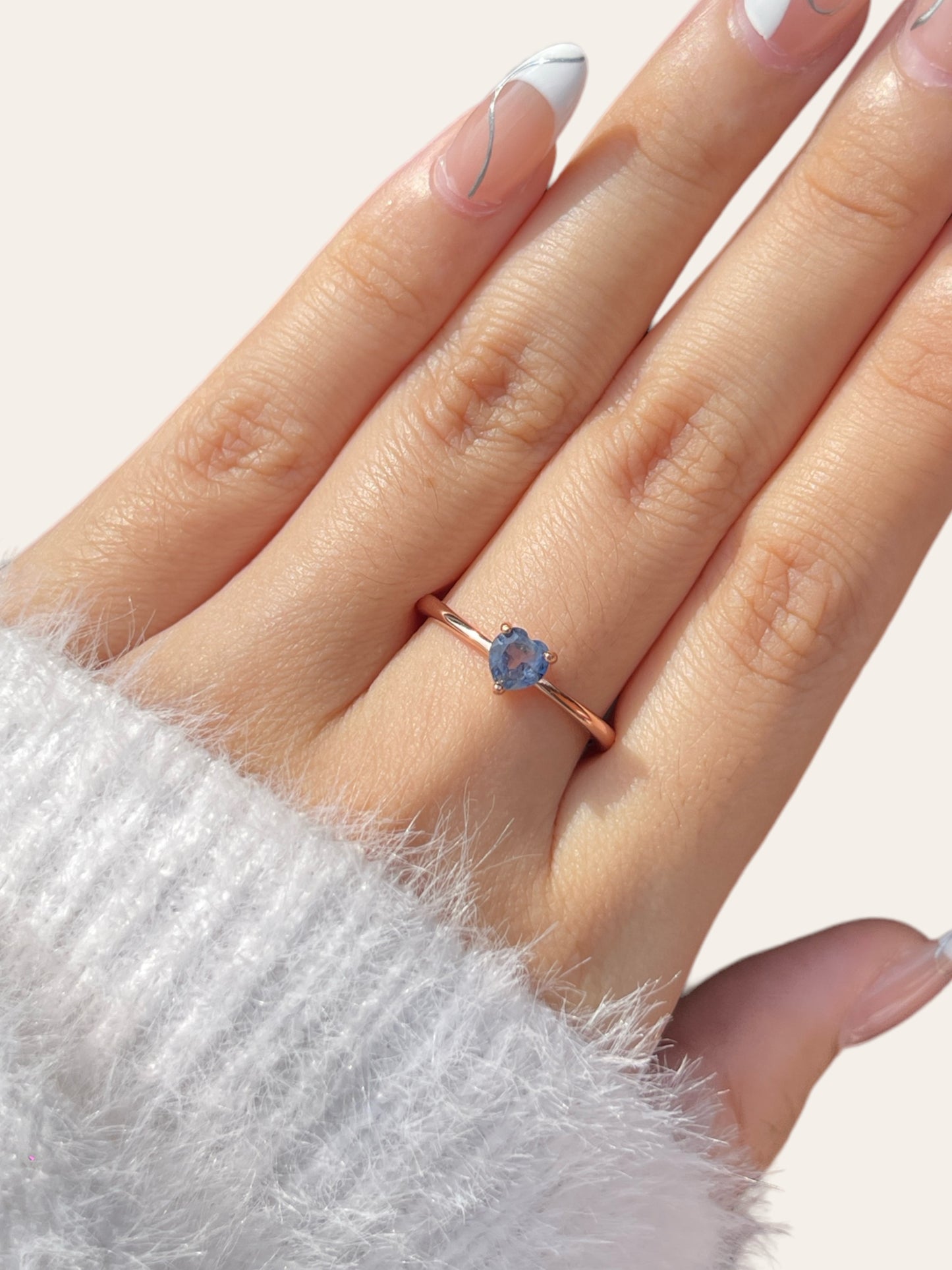 Blue Sapphire Dainty Heart Ring
