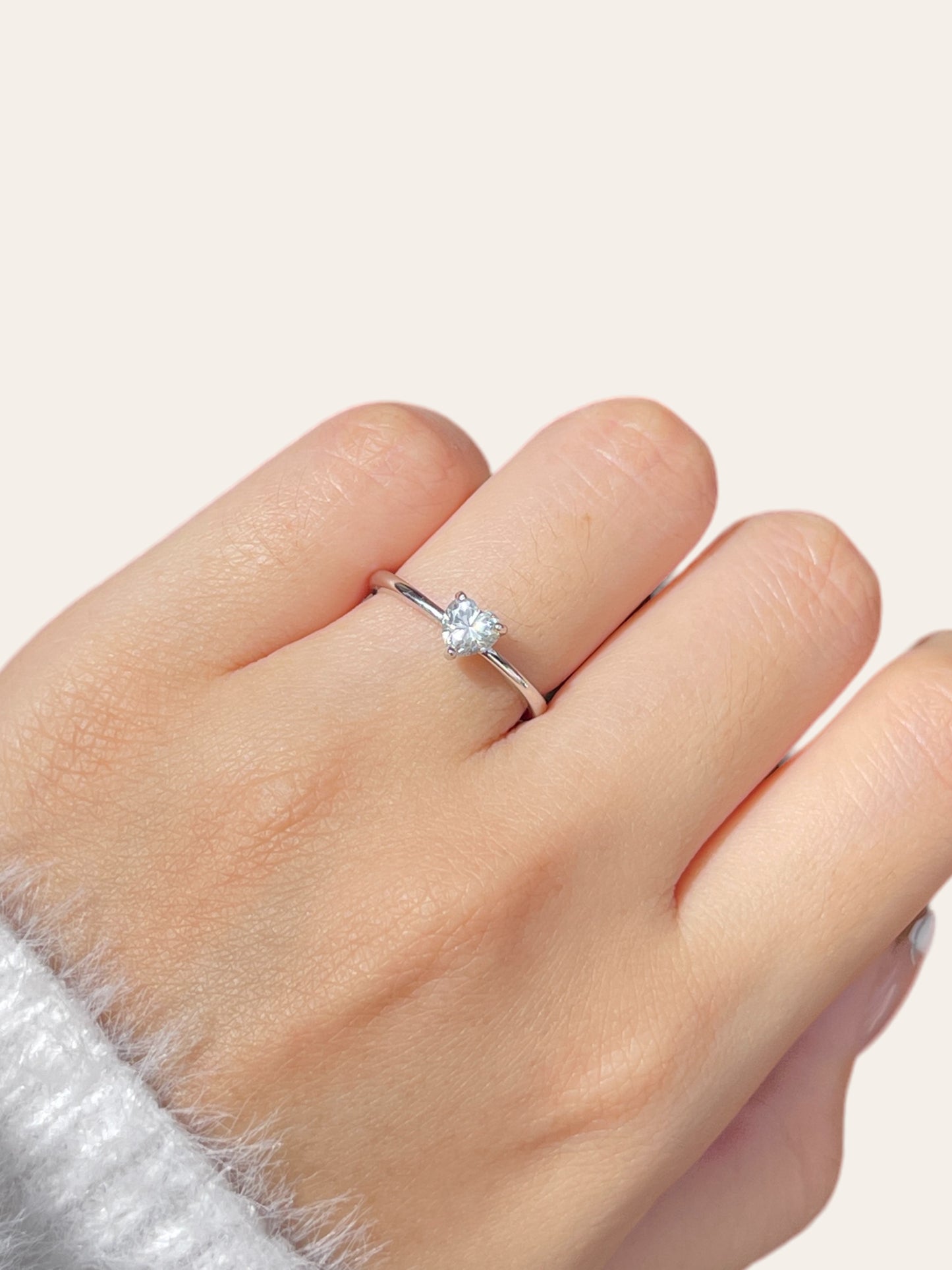 White Moissanite Dainty Heart Ring