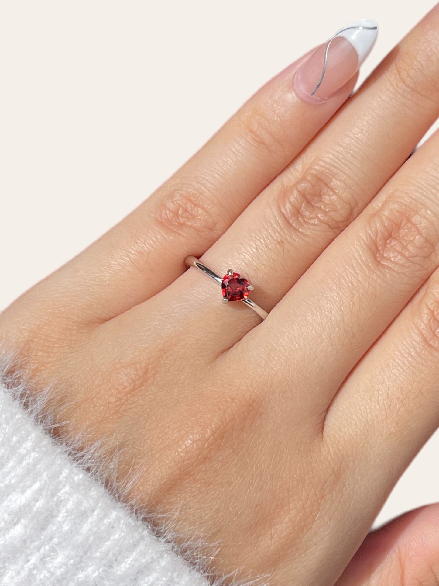Garnet Dainty Heart Ring