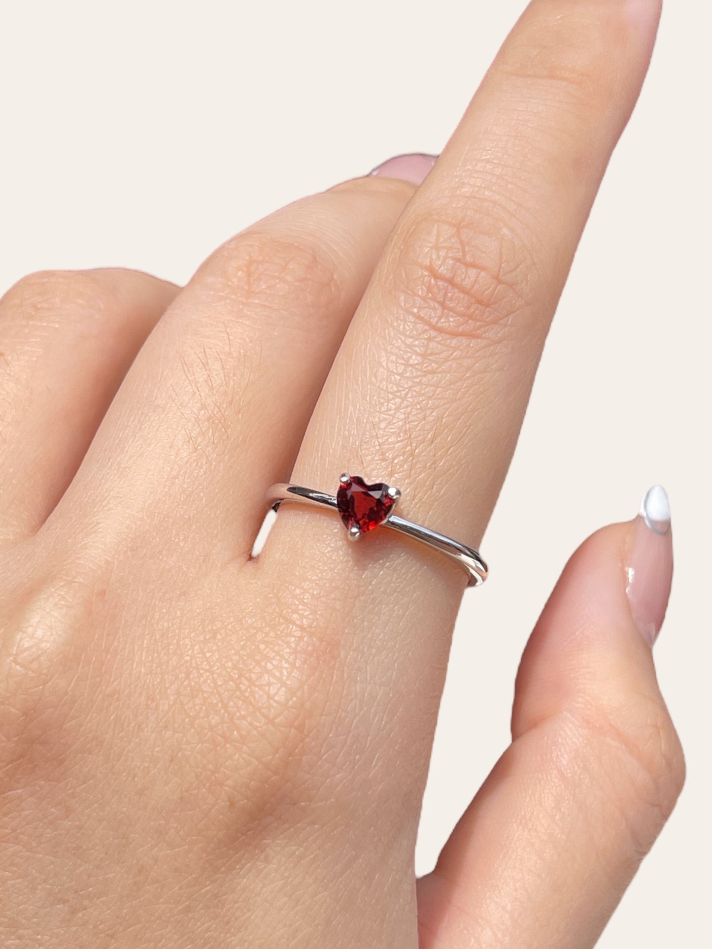 Garnet Dainty Heart Ring