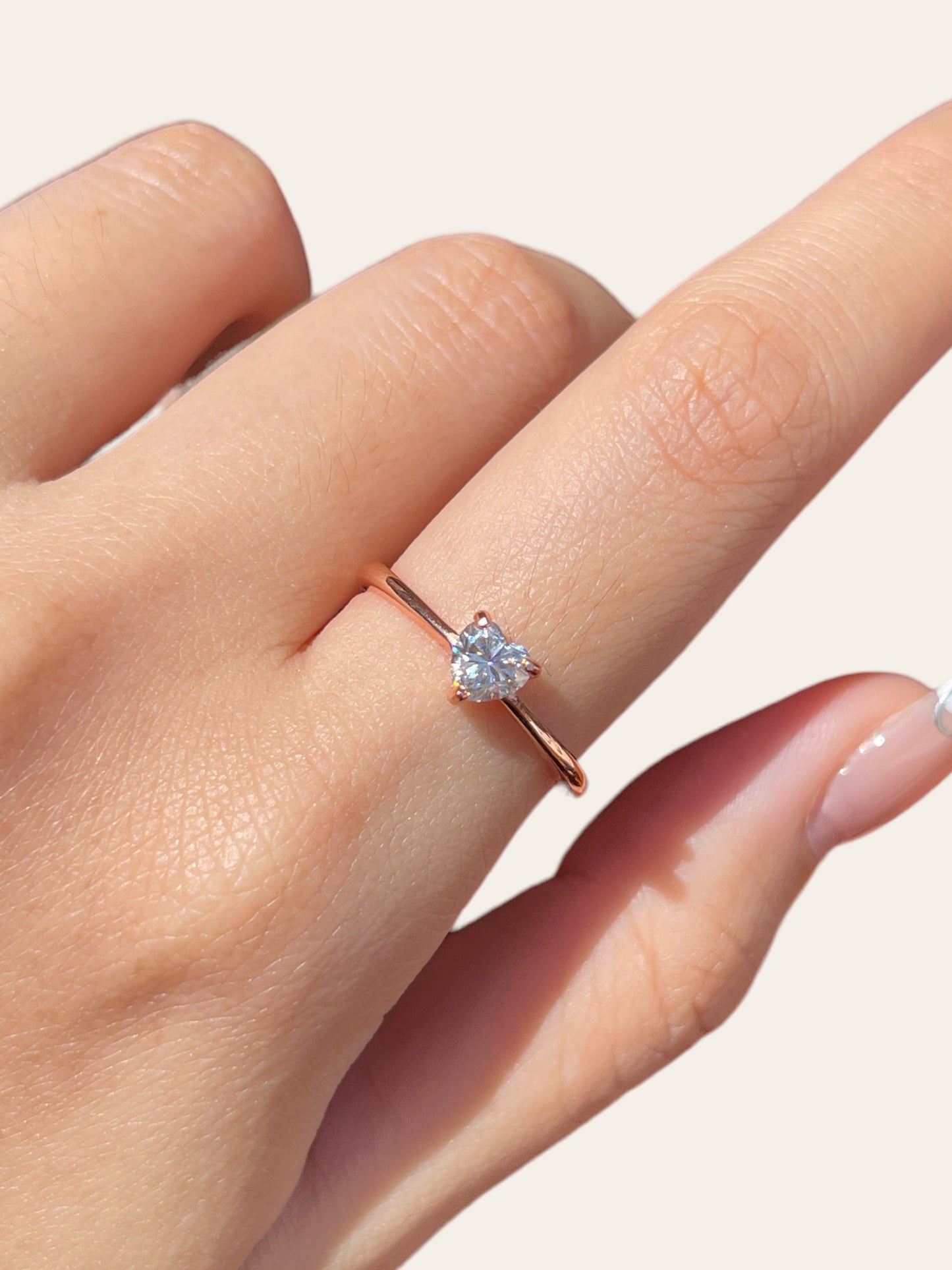 White Moissanite Dainty Heart Ring