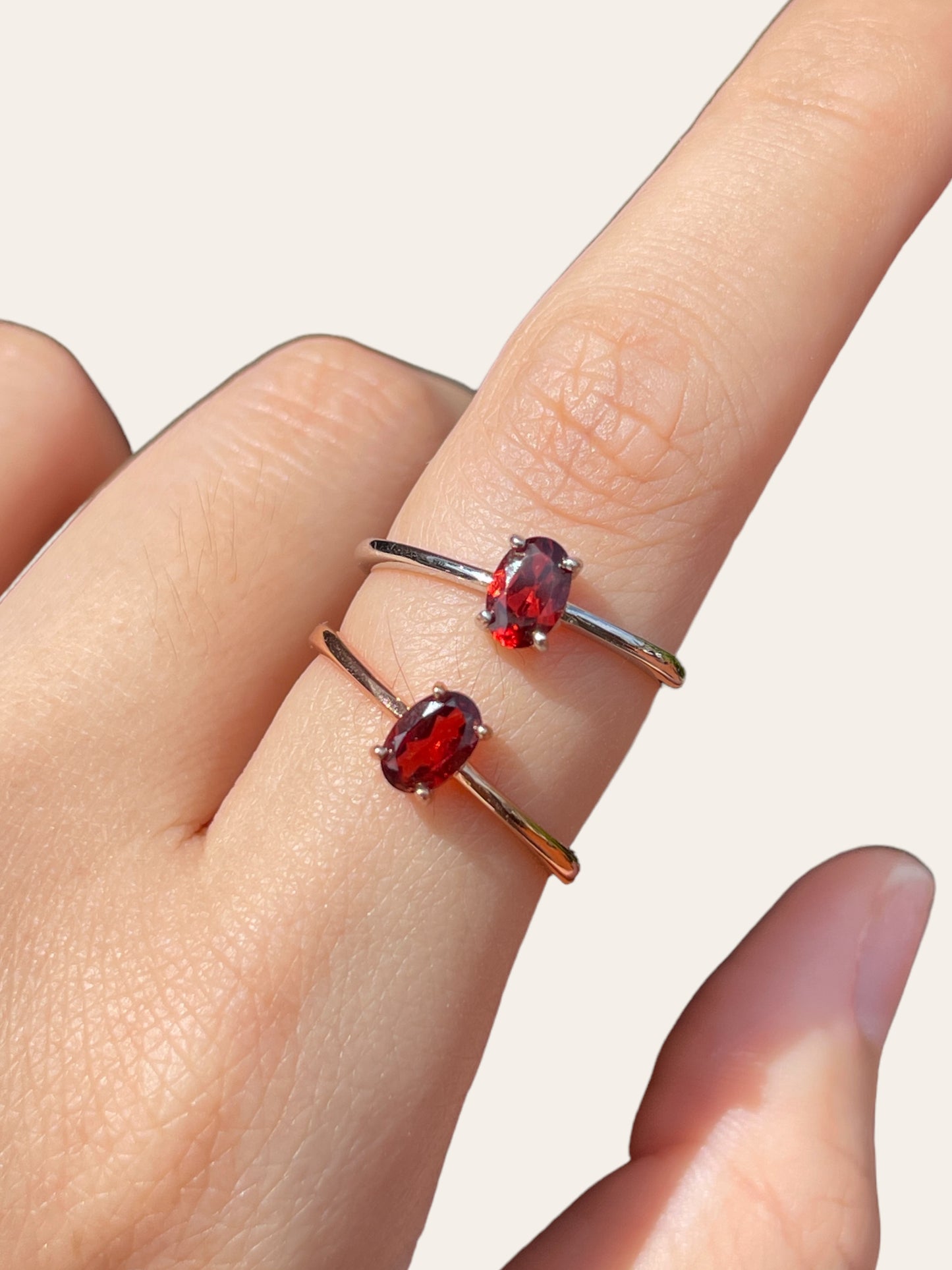Garnet Oval Solitaire Ring