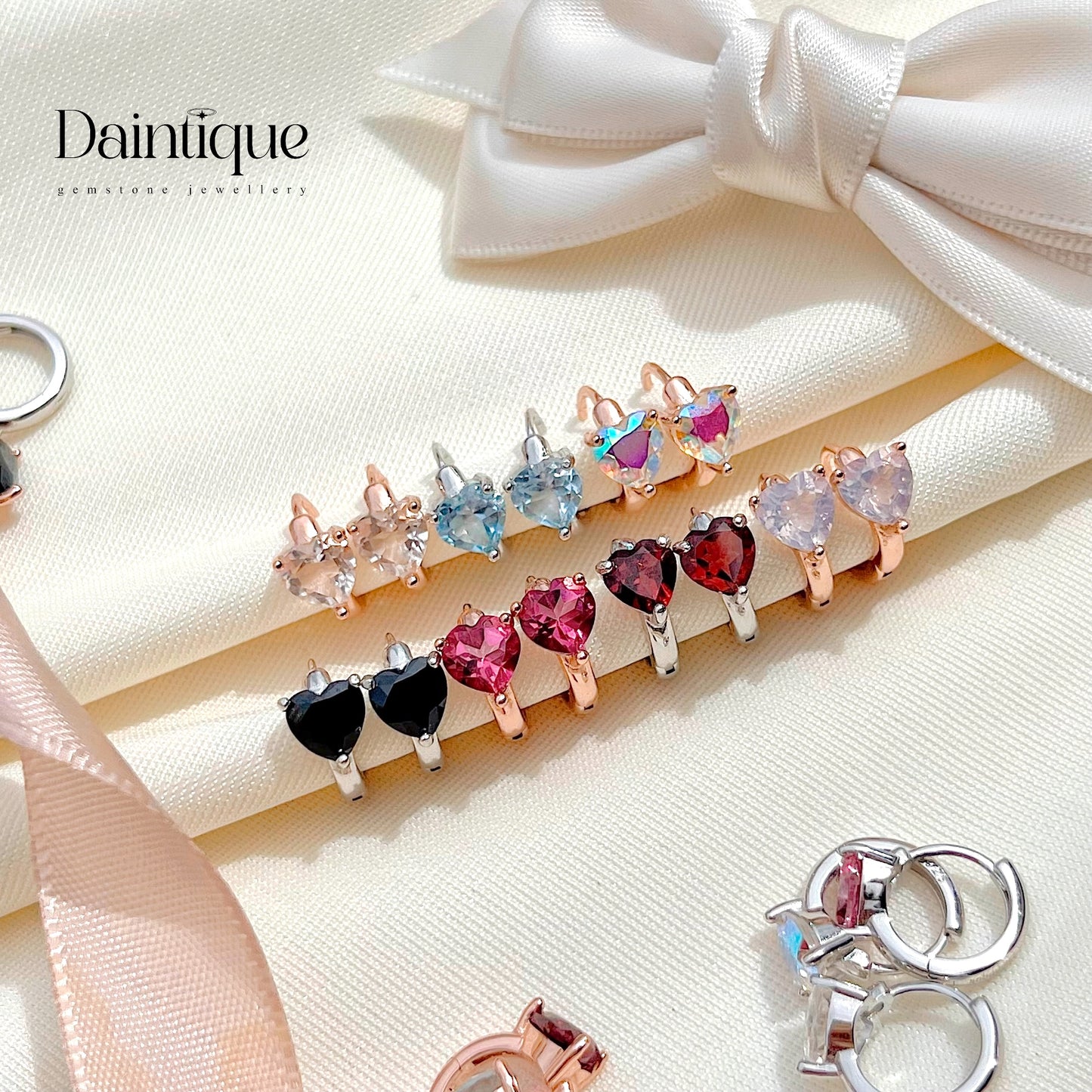 Pink Topaz Heart Huggies