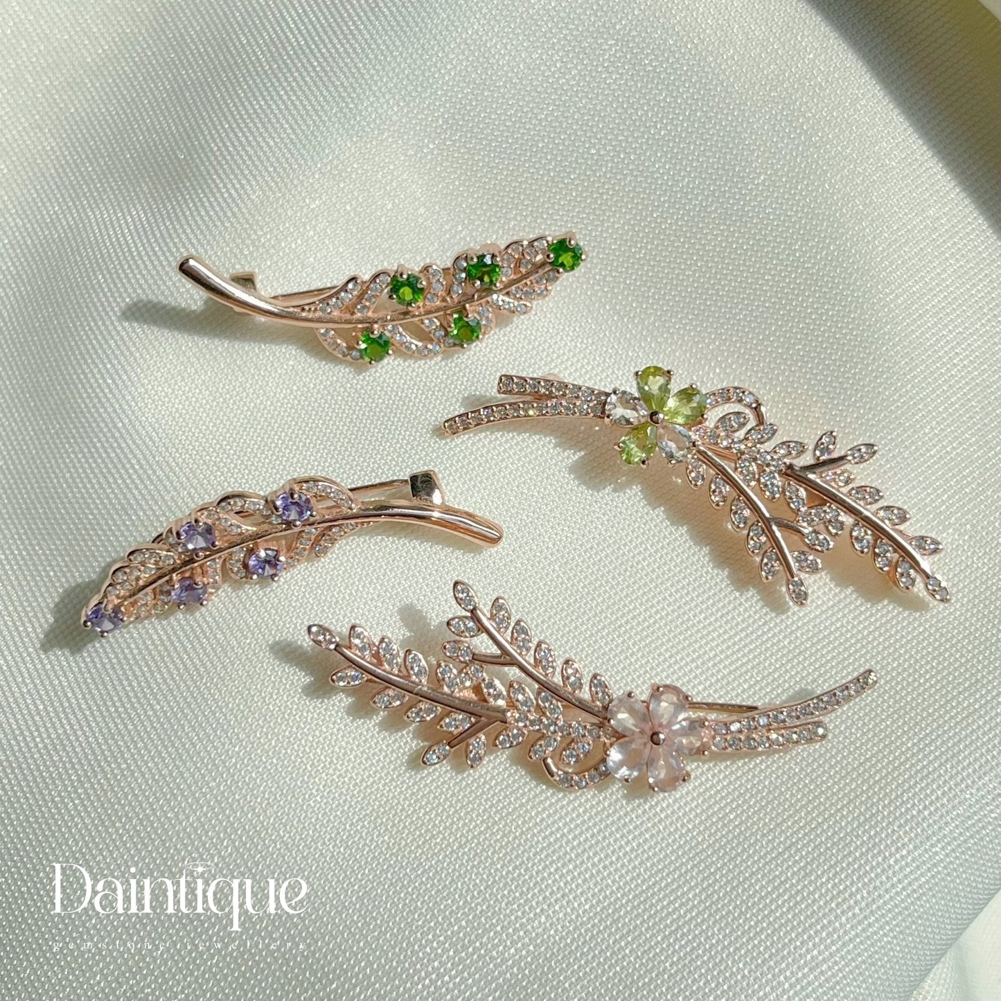 Peridot & Clear Quartz Flower Brooch
