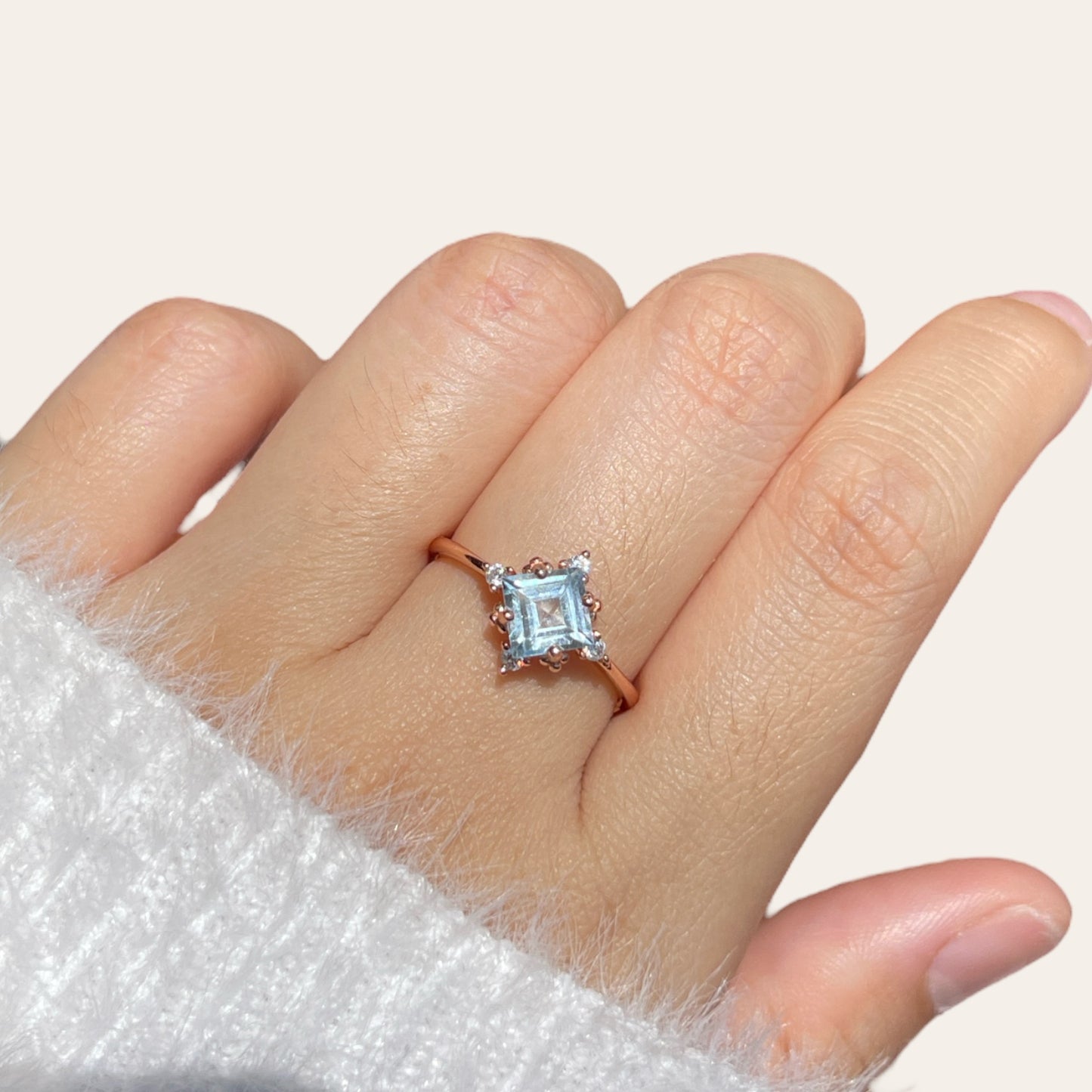 Princess Cut Sky Blue Topaz Star Ring