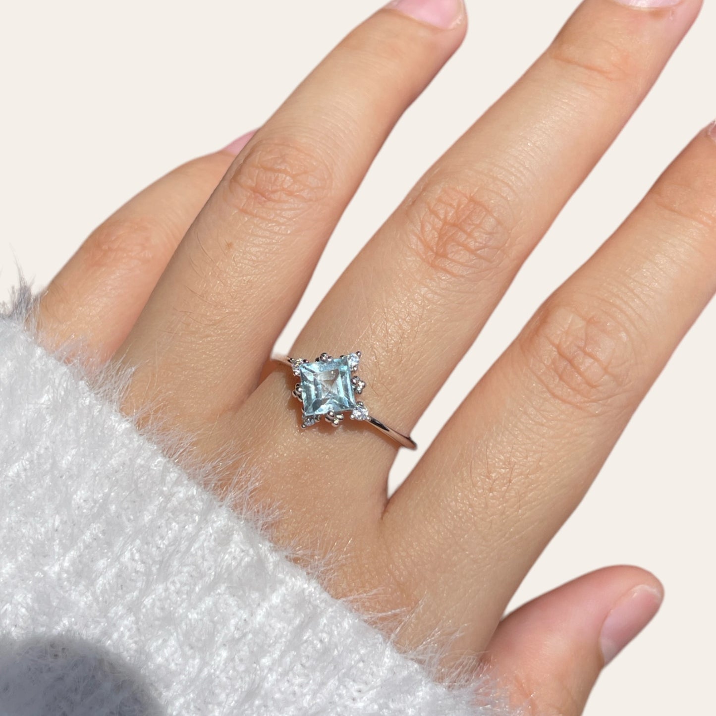Princess Cut Sky Blue Topaz Star Ring