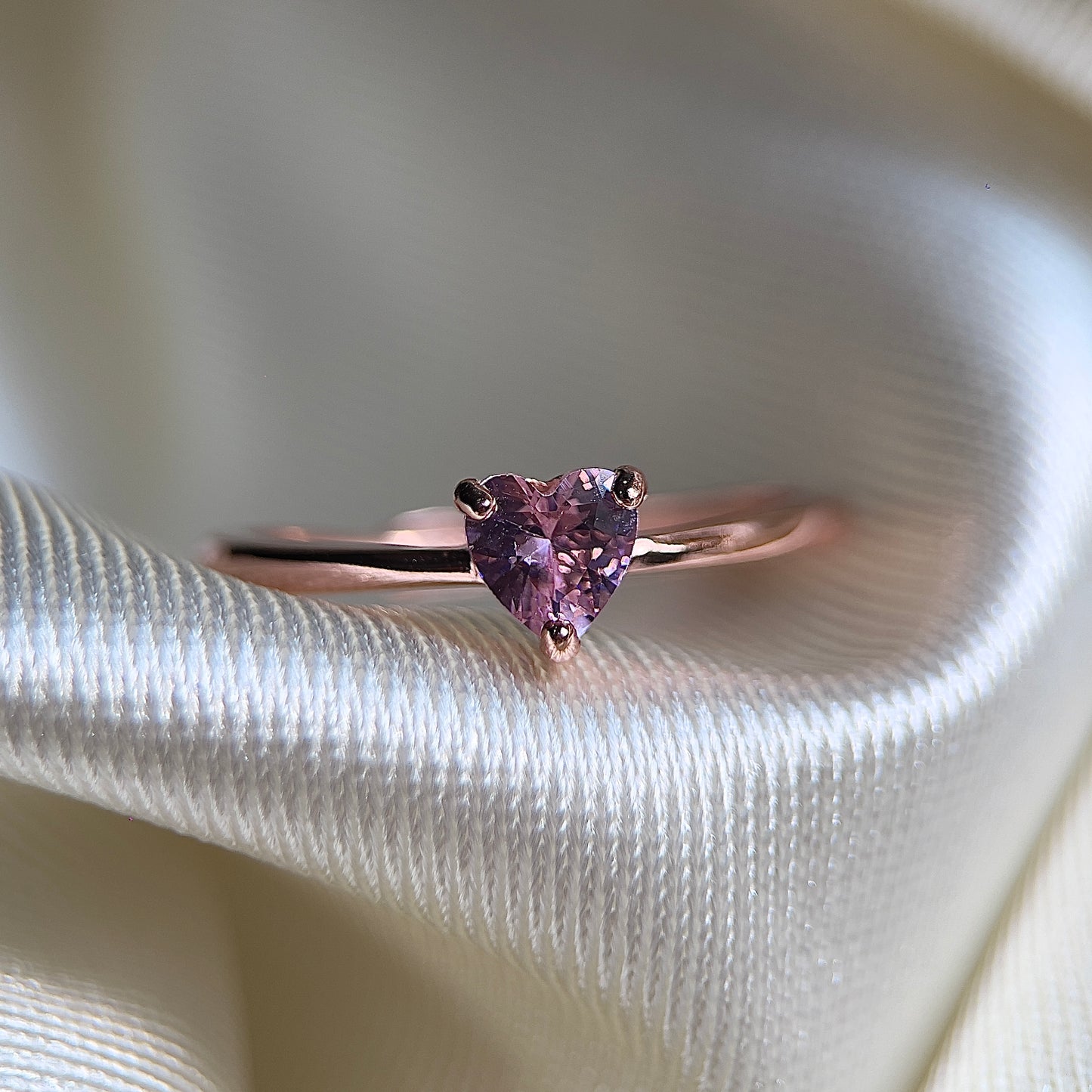 Pink Moissanite Dainty Heart Ring