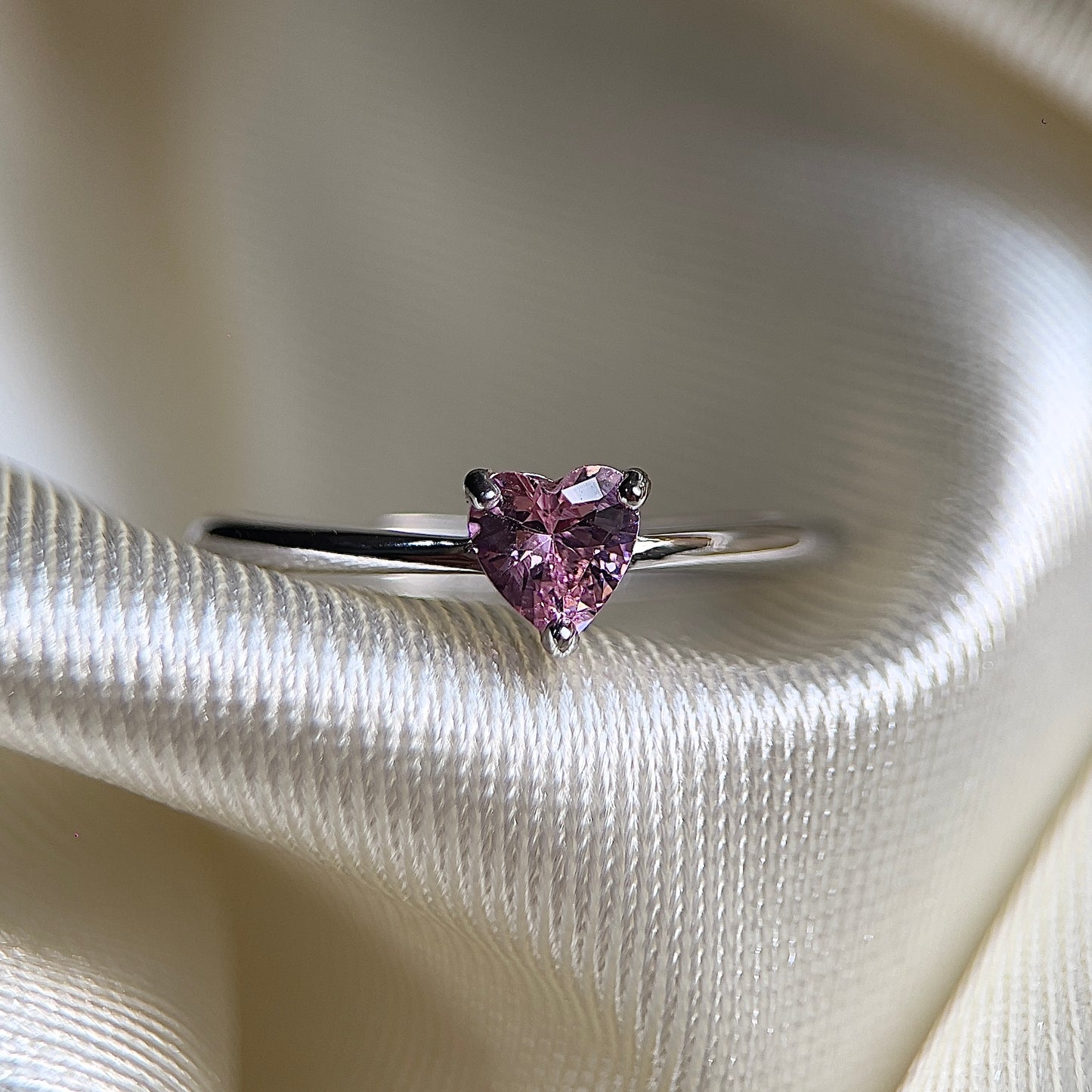 Pink Moissanite Dainty Heart Ring