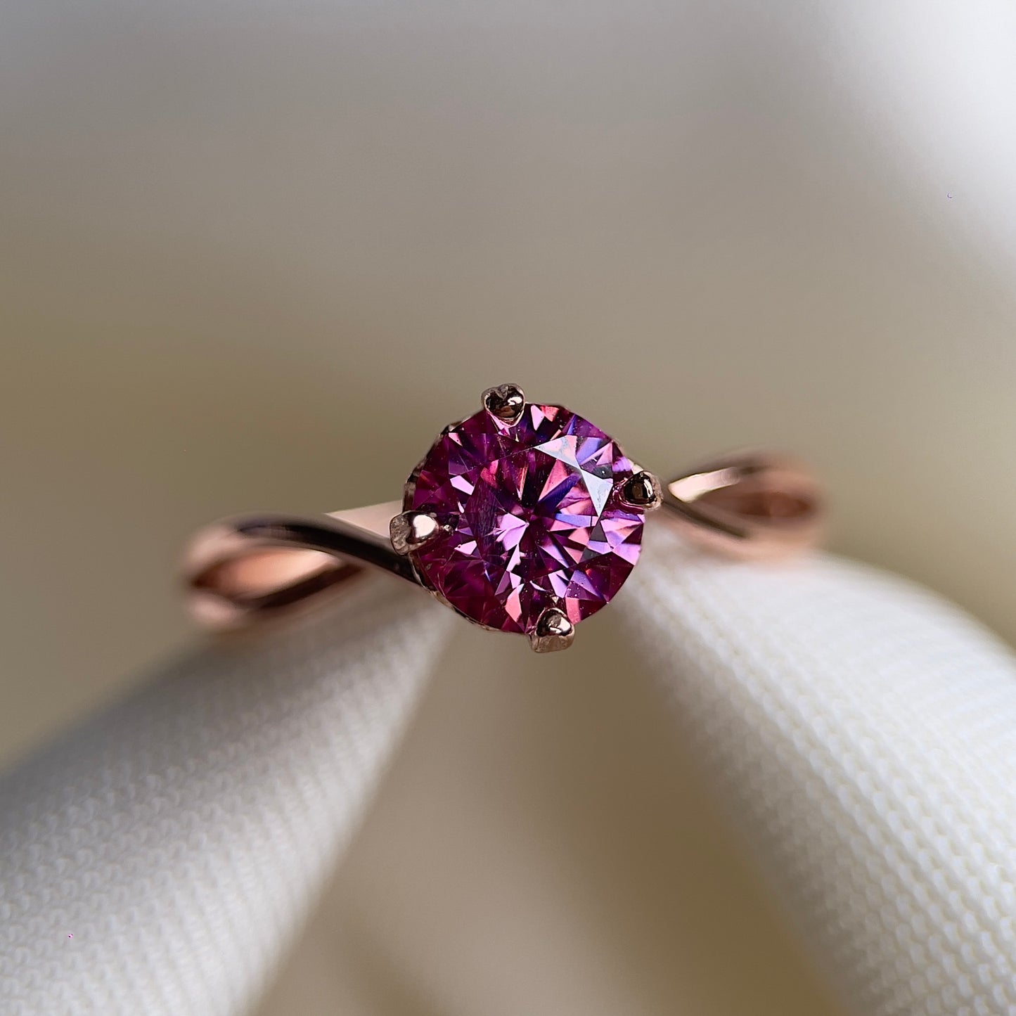 Bubblegum Pink Twisty Heart Moissanite Ring