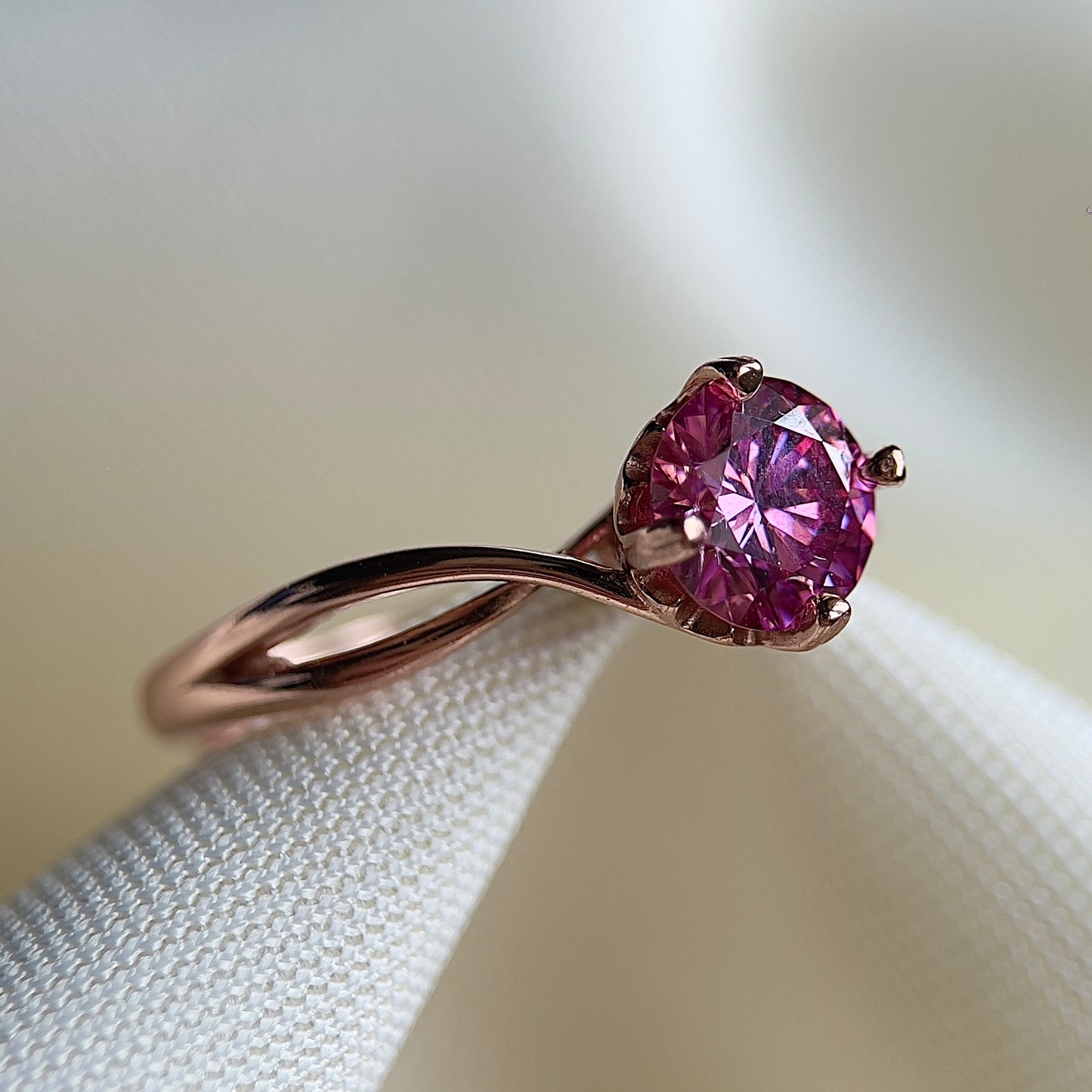 Bubblegum Pink Twisty Heart Moissanite Ring
