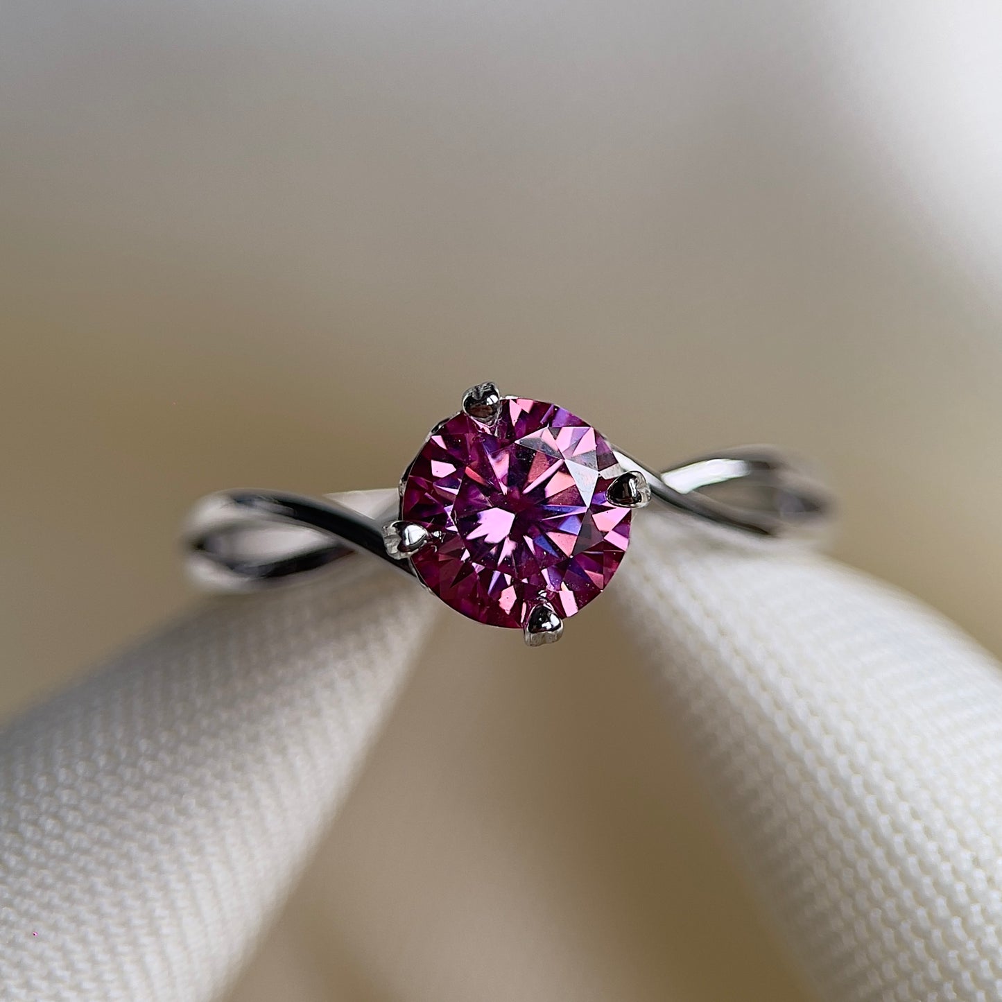 Bubblegum Pink Twisty Heart Moissanite Ring
