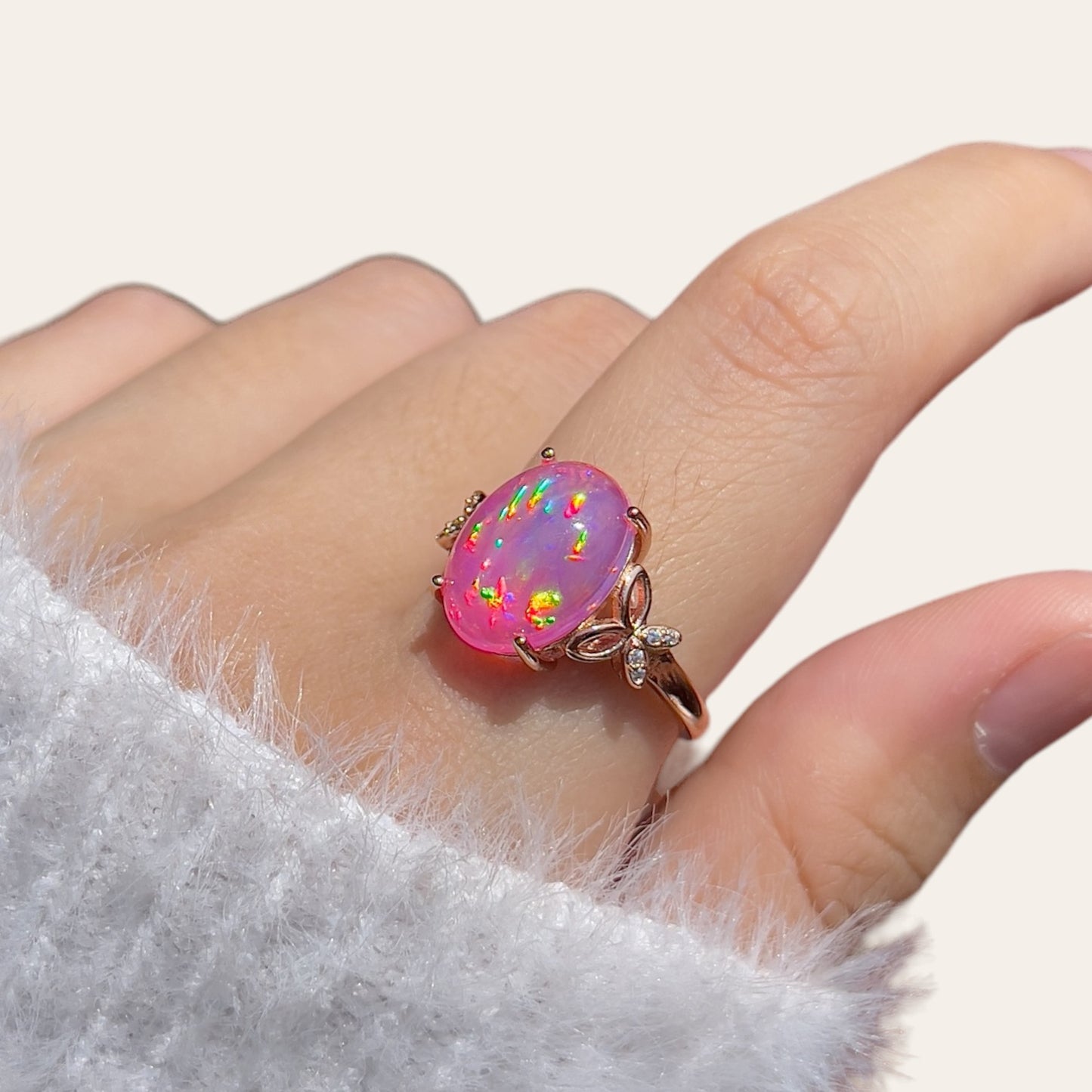 Cabochon Pink Opal Butterfly Ring