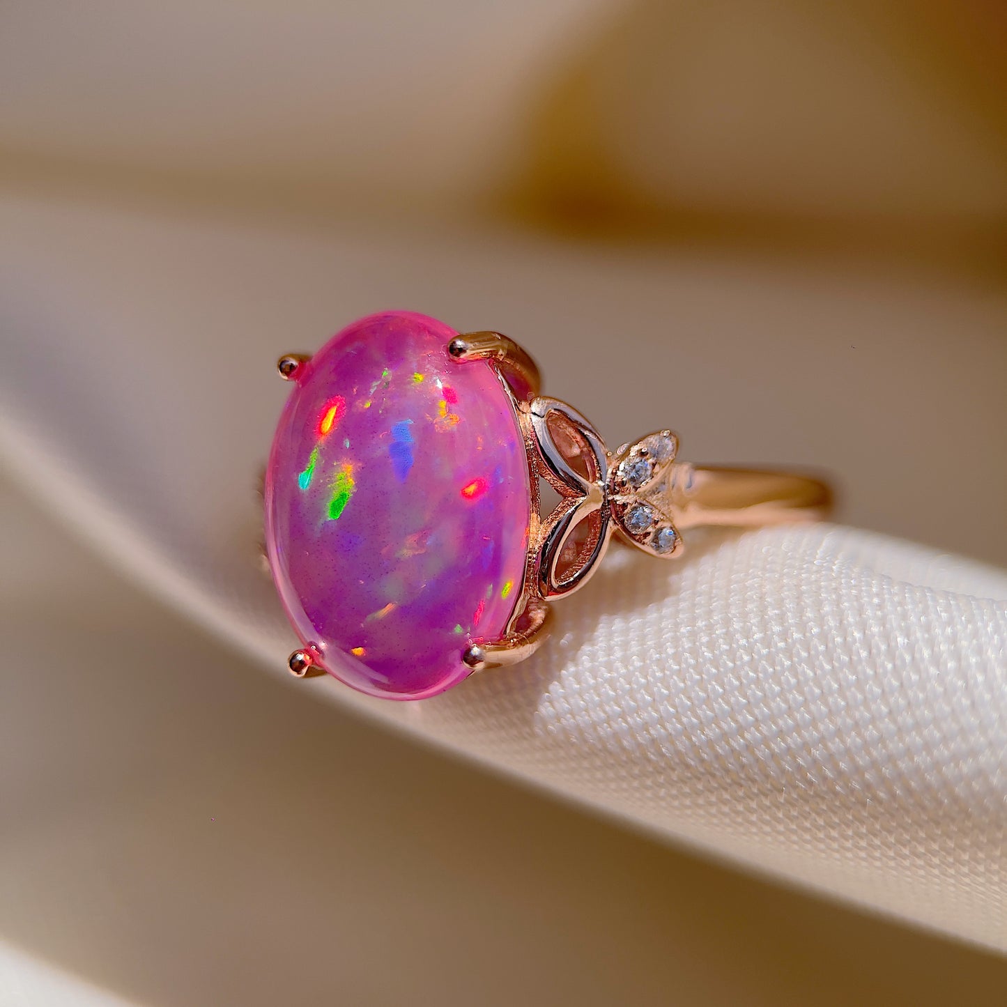 Cabochon Pink Opal Butterfly Ring