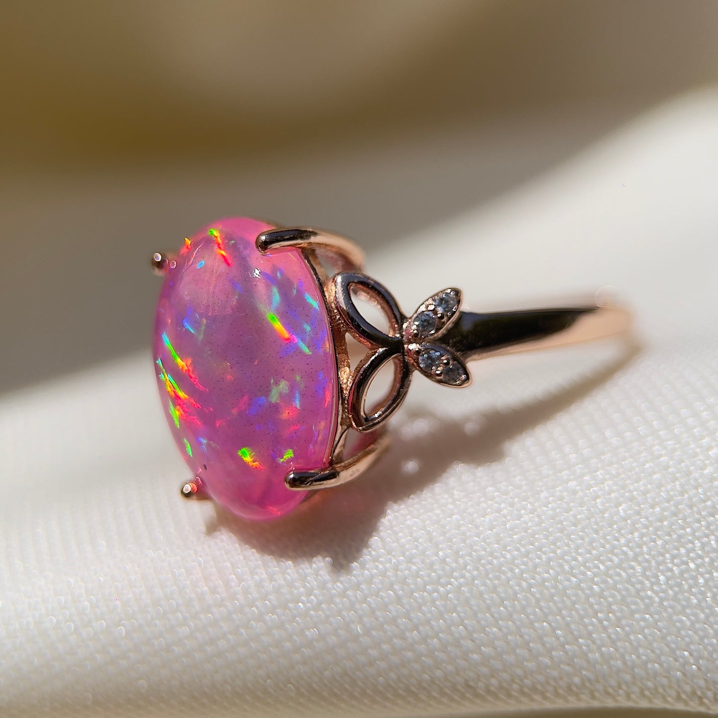 Cabochon Pink Opal Butterfly Ring