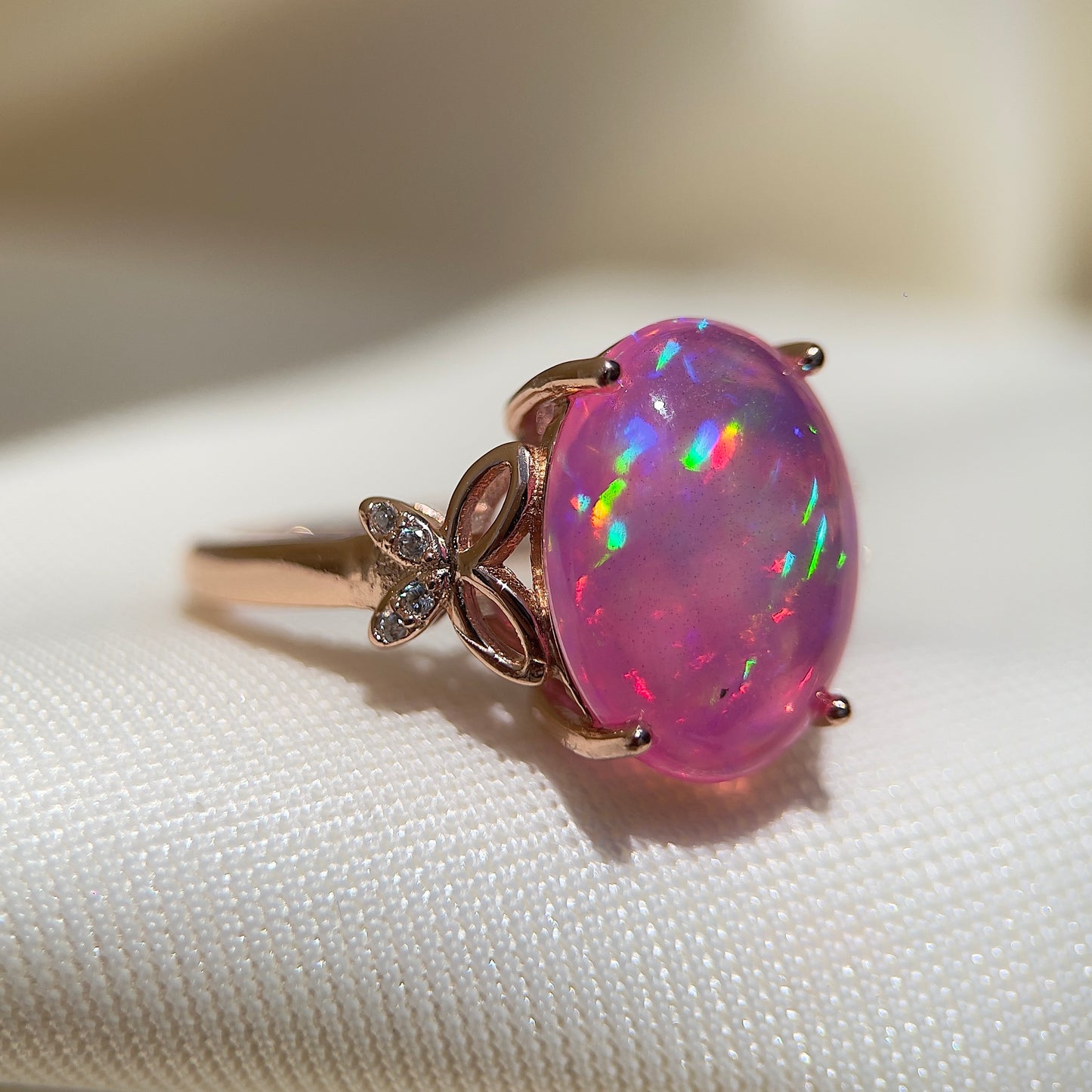 Cabochon Pink Opal Butterfly Ring