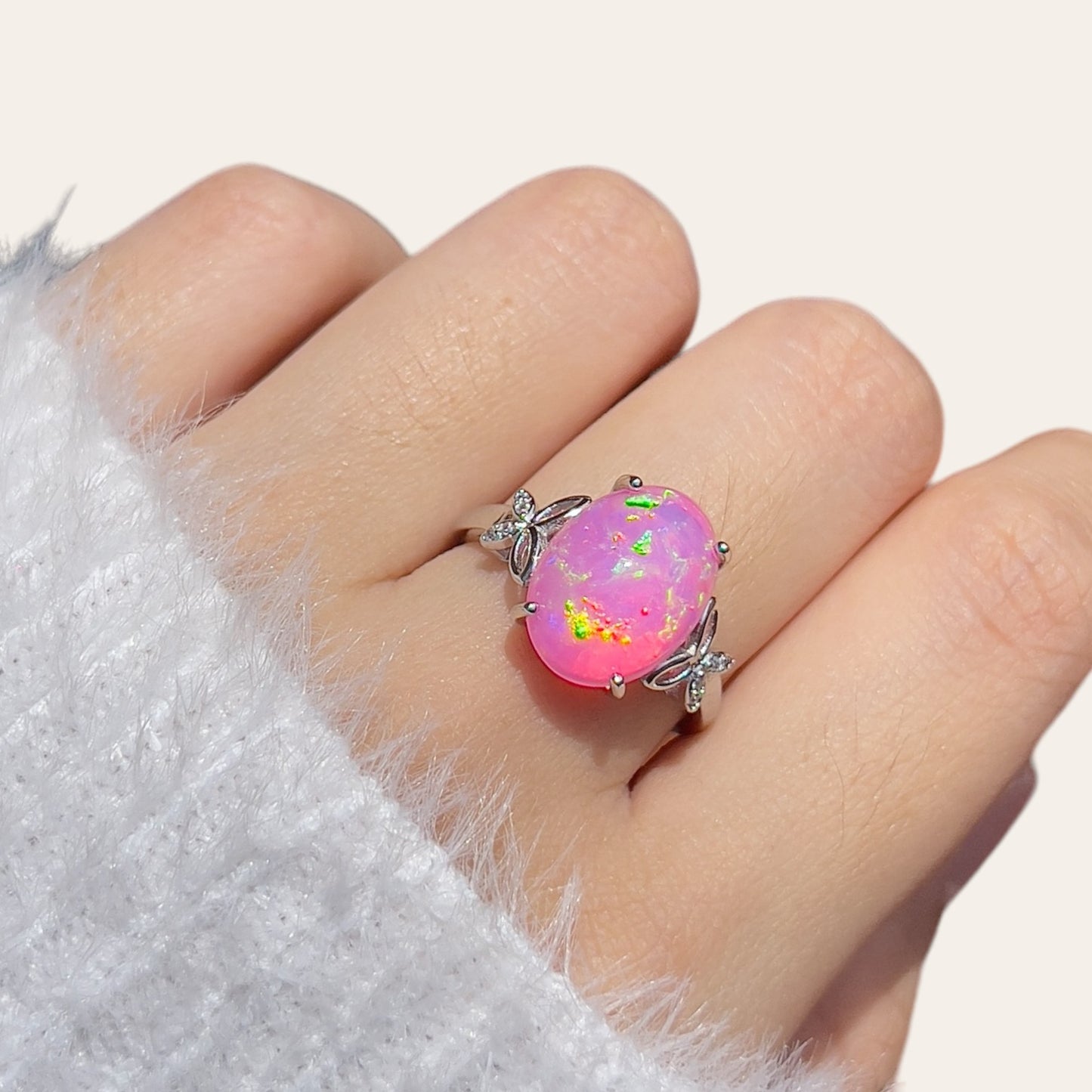 Cabochon Pink Opal Butterfly Ring