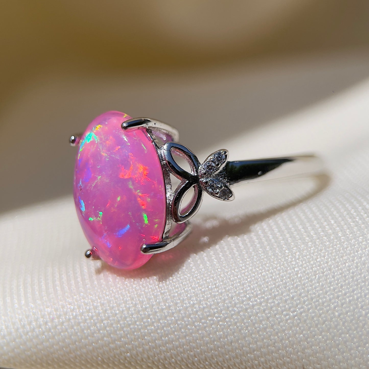 Cabochon Pink Opal Butterfly Ring