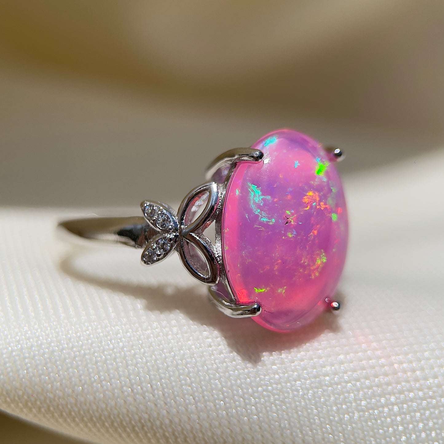 Cabochon Pink Opal Butterfly Ring