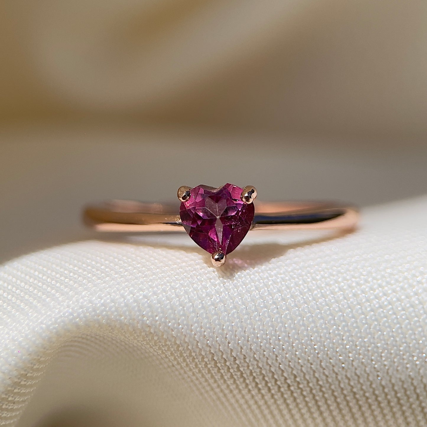 Pink Topaz Dainty Heart Ring