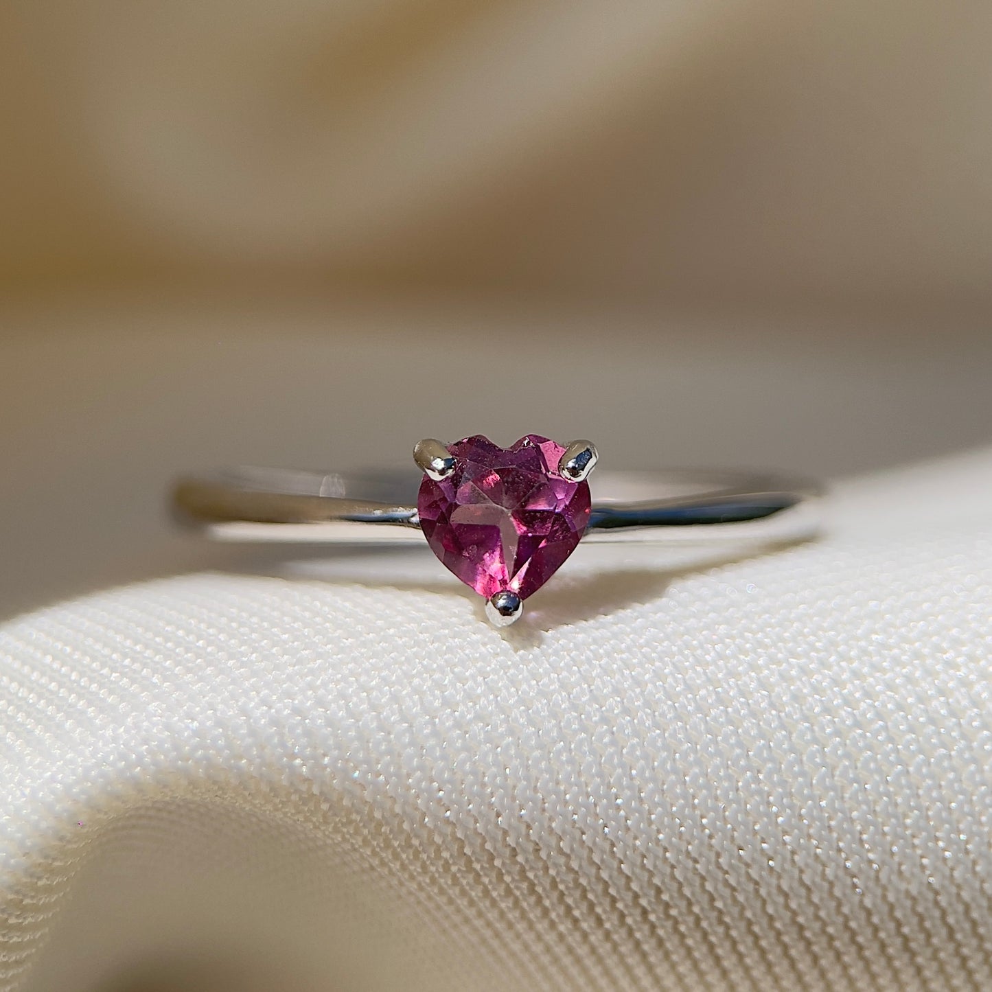 Pink Topaz Dainty Heart Ring