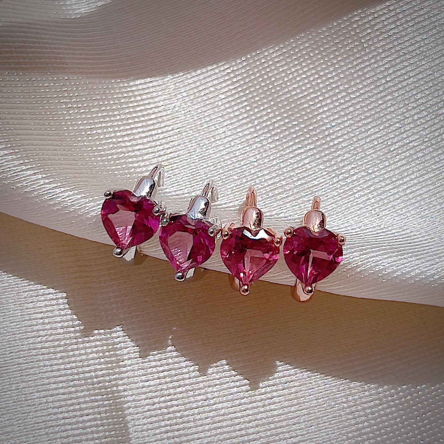 Pink Topaz Heart Huggies