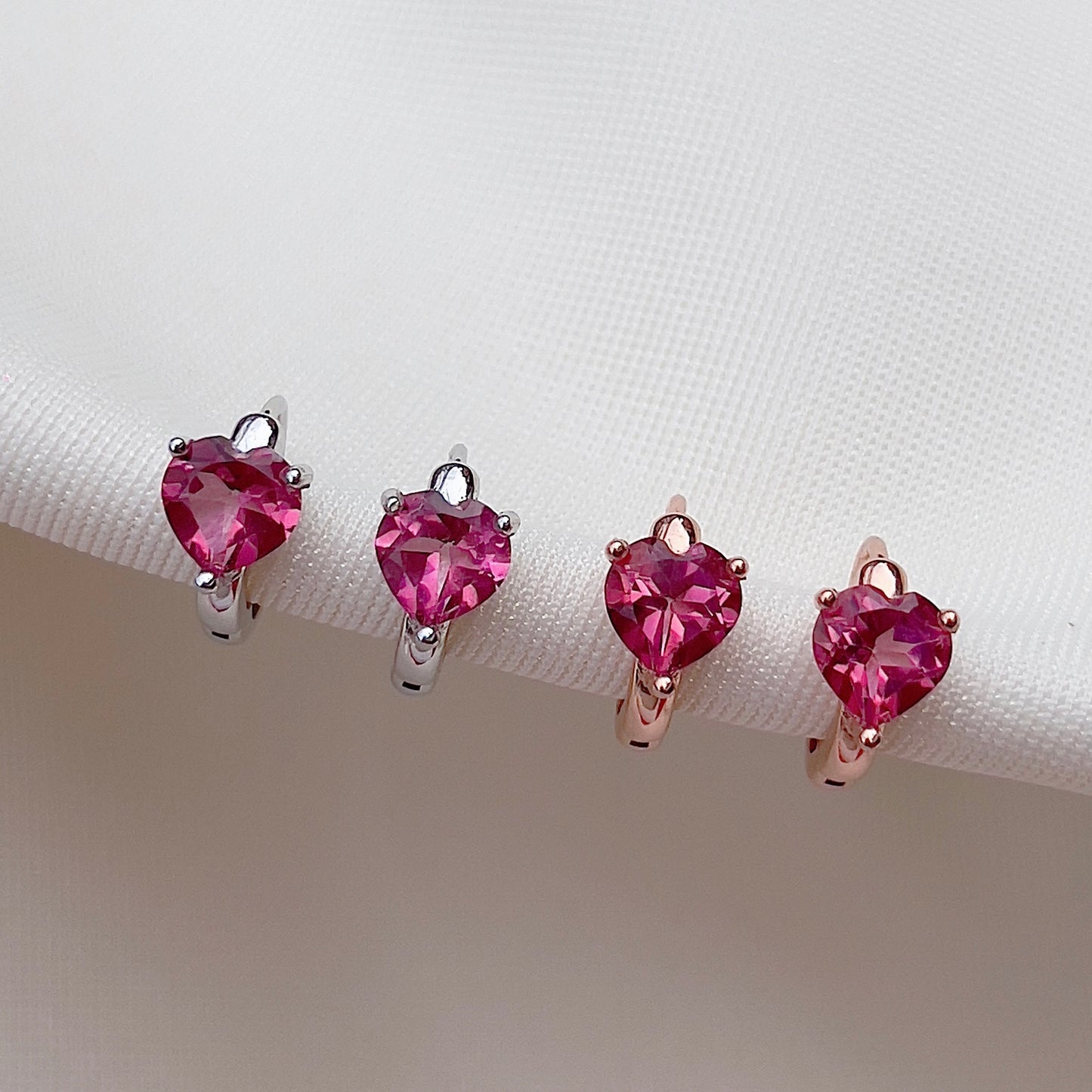 Pink Topaz Heart Huggies