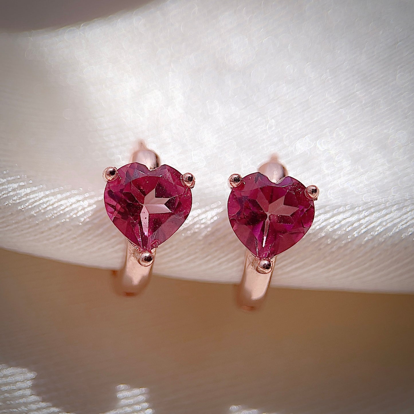 Pink Topaz Heart Huggies