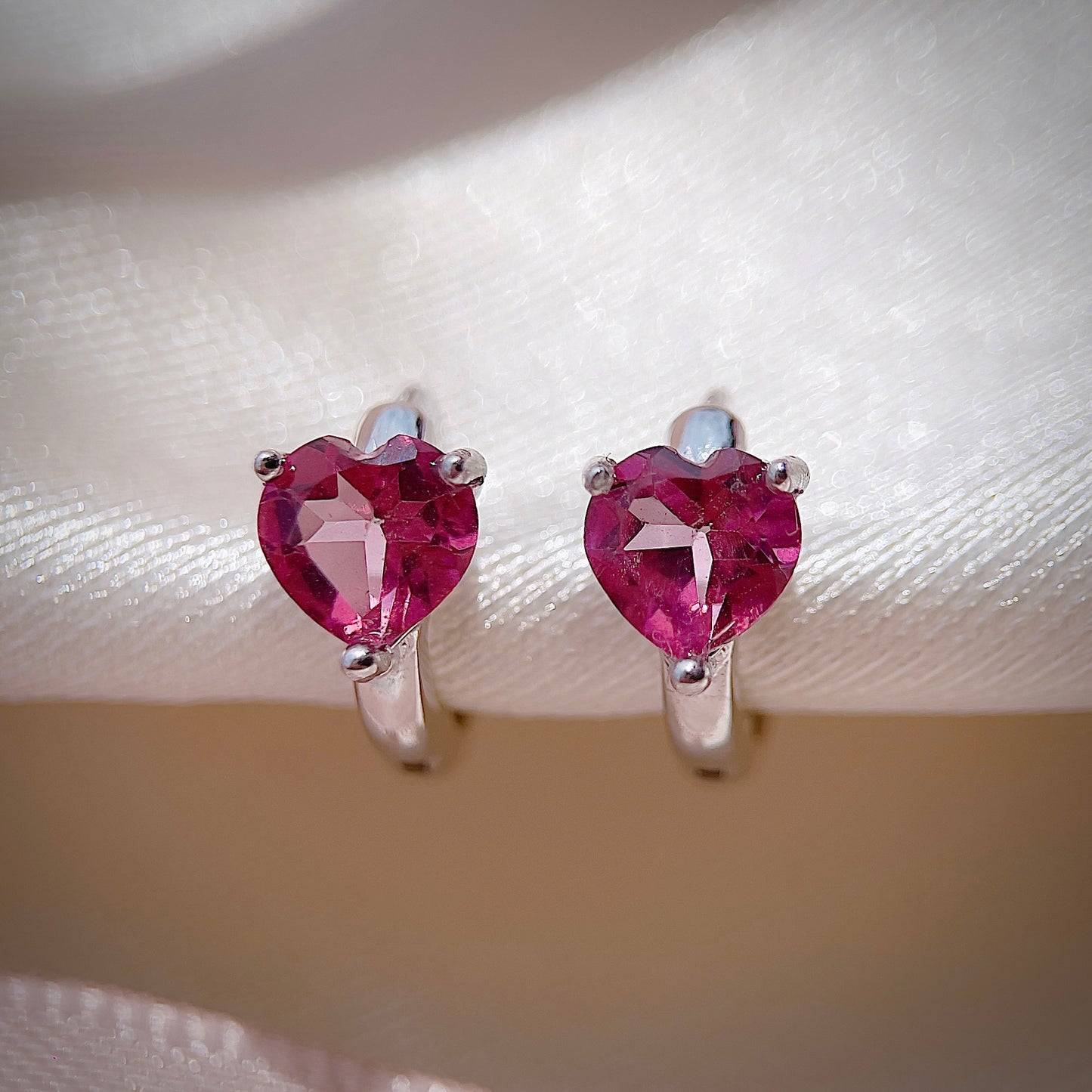 Pink Topaz Heart Huggies