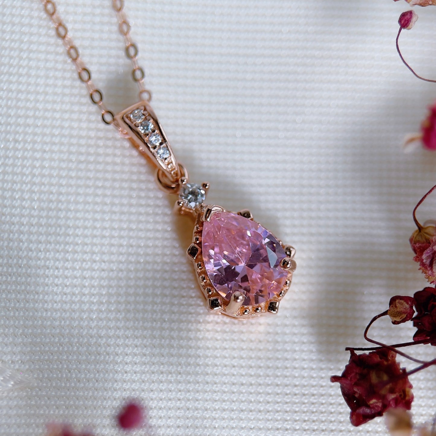 Pink Zirconia Pear Necklace