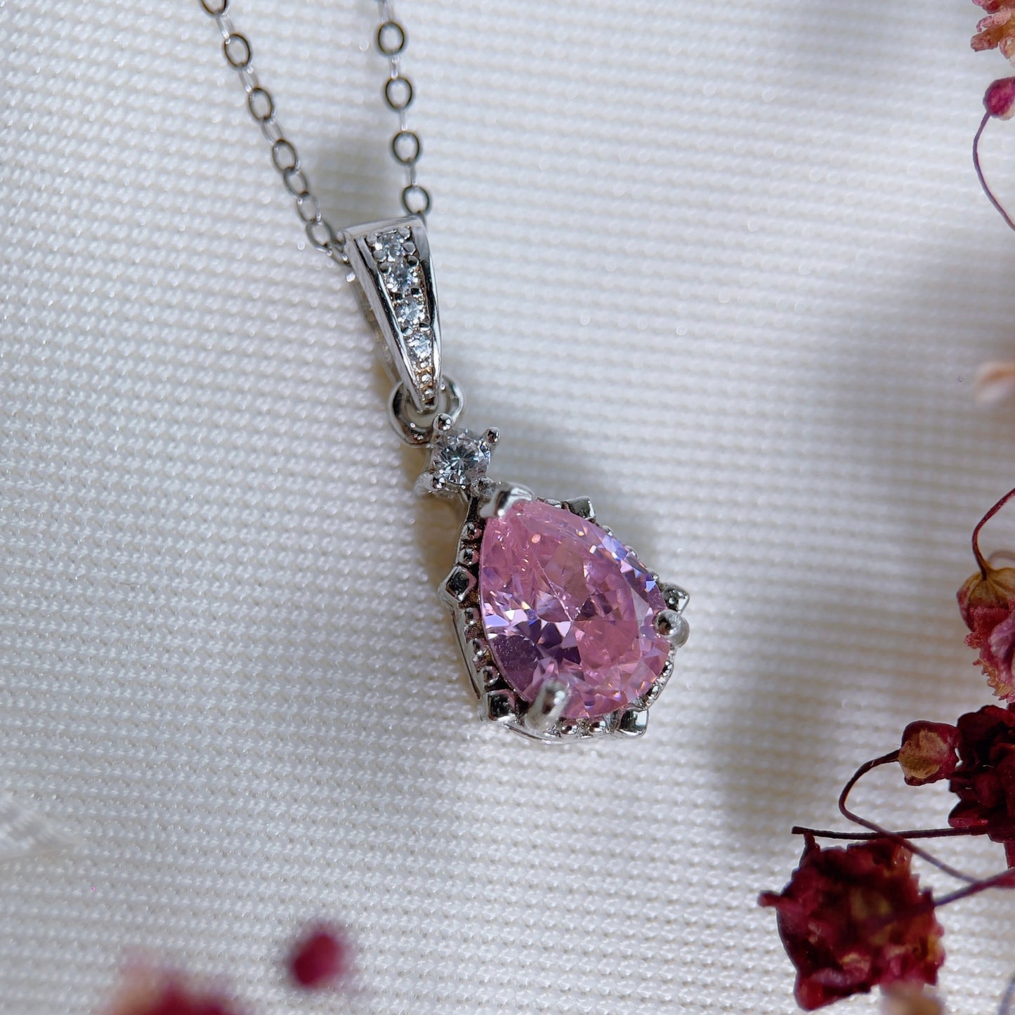 Pink Zirconia Pear Necklace
