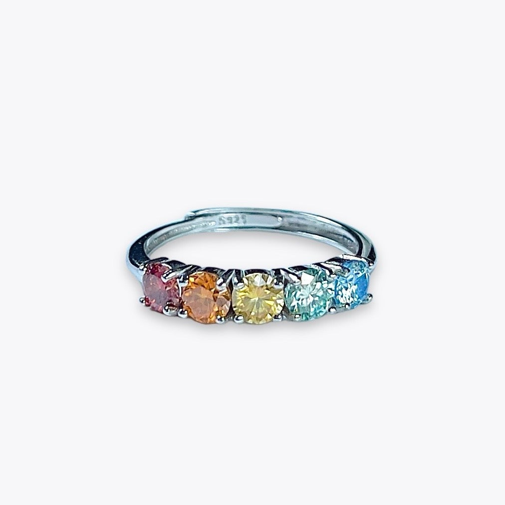 Rainbow Moissanite Eternity Ring